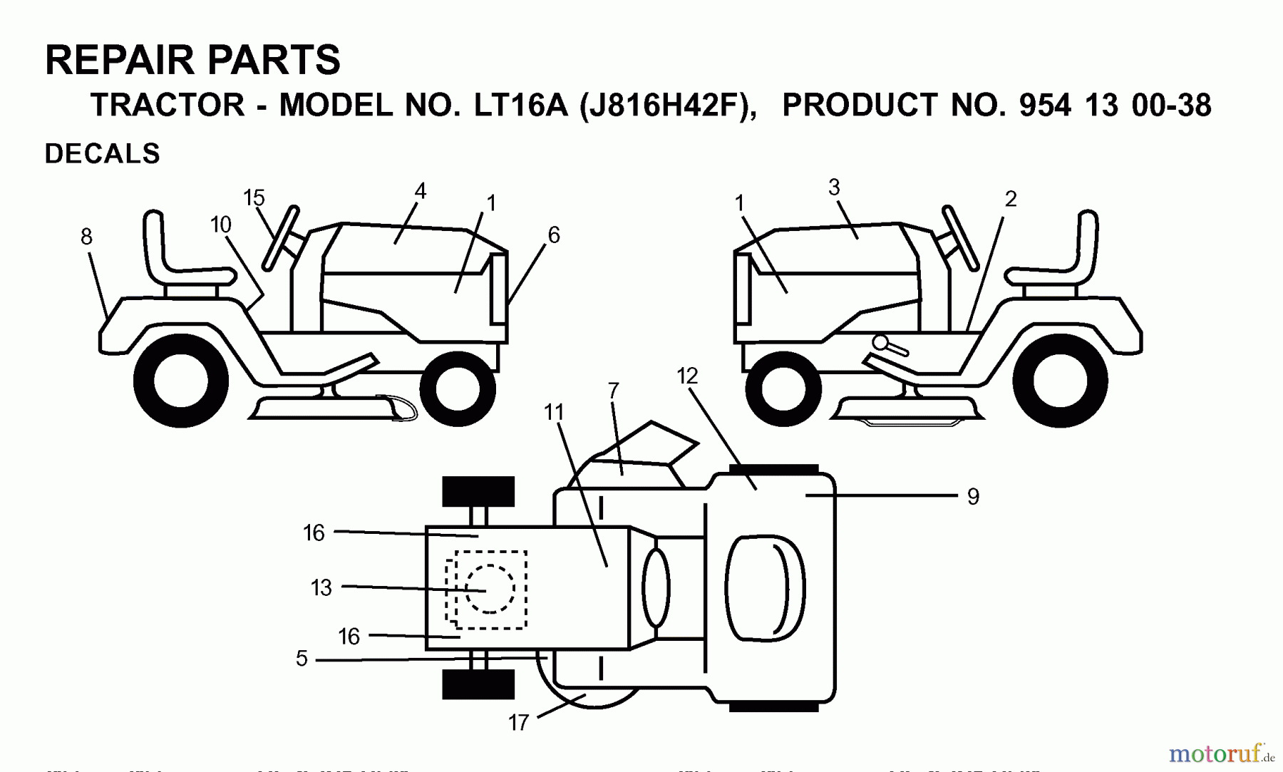 Jonsered Rasen und Garten Traktoren LT16A (J816H42F, 954130038) - Jonsered Lawn & Garden Tractor (2000-03) DECALS