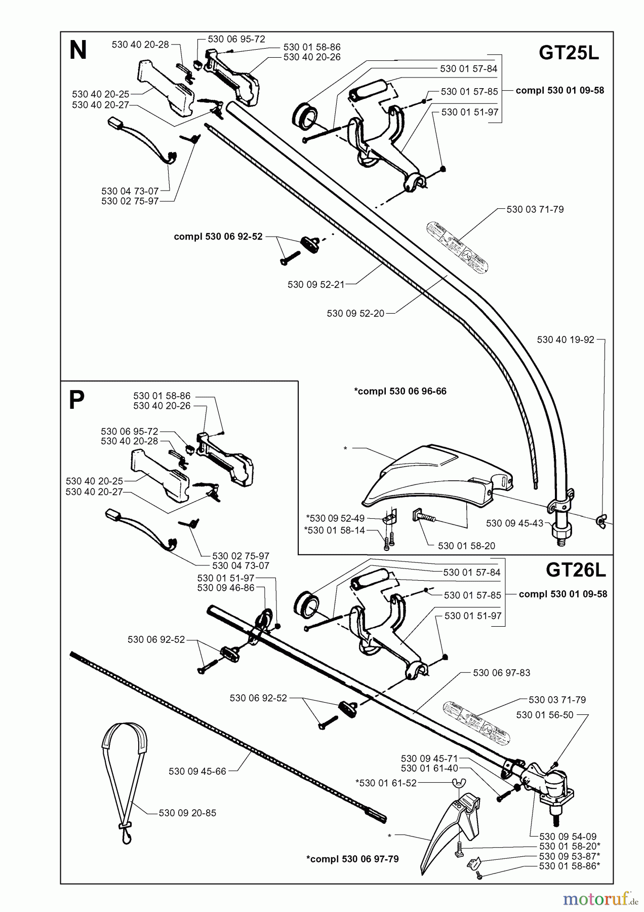 Jonsered Motorsensen, Trimmer GT25 - Jonsered String/Brush Trimmer (1997-05) SHAFT HANDLE #1