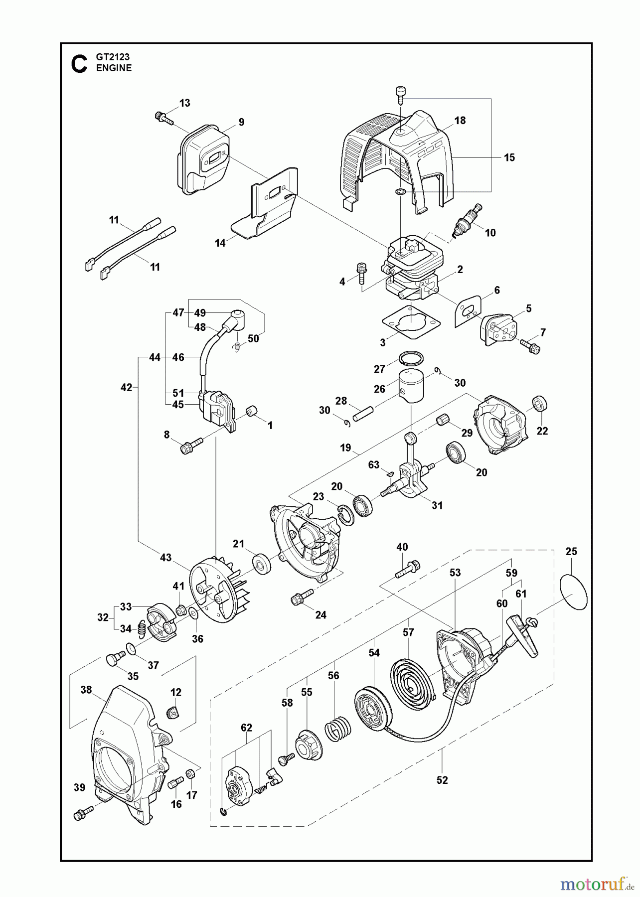 Jonsered Motorsensen, Trimmer GT2123 - Jonsered String/Brush Trimmer (2010-03) ENGINE