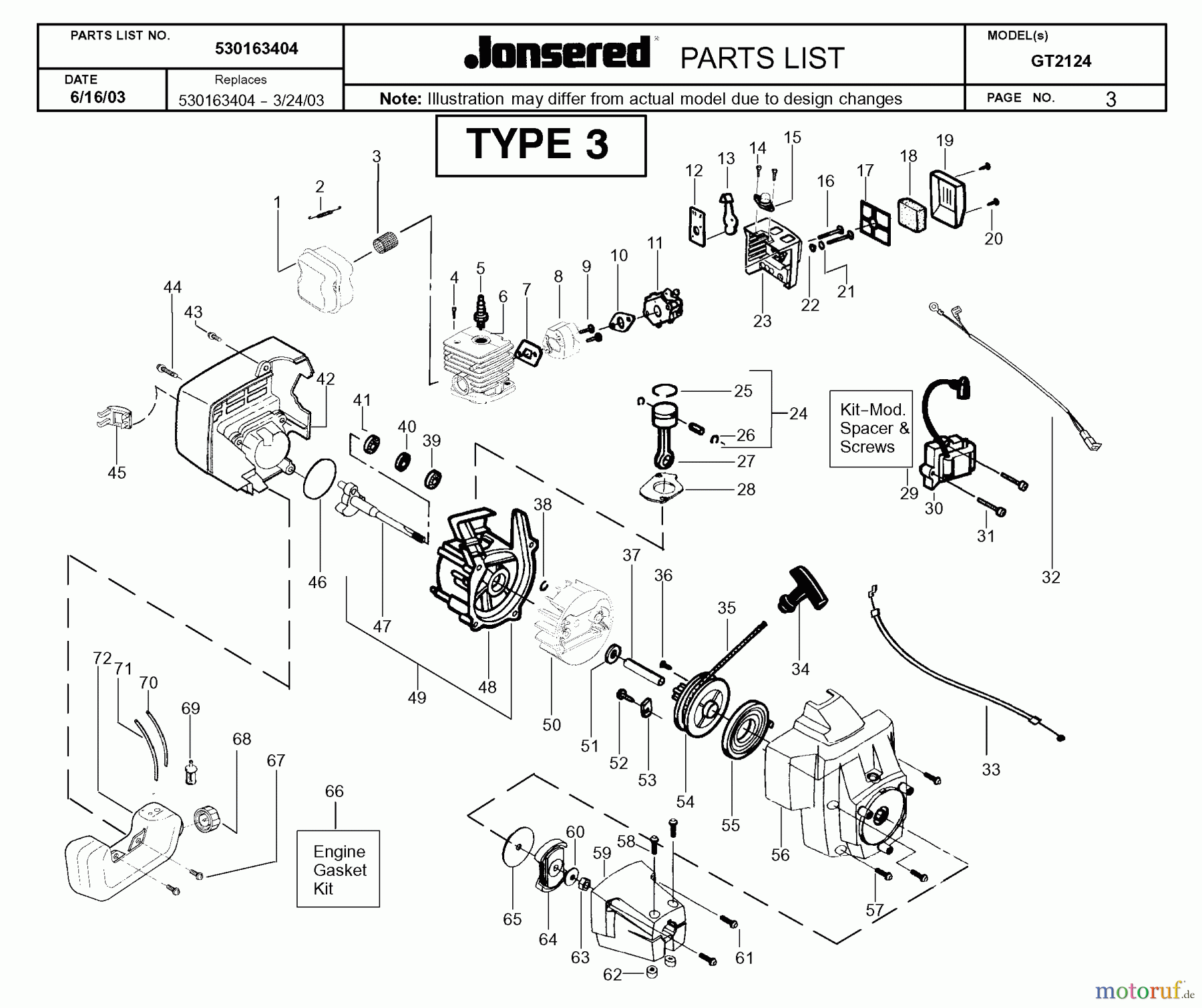  Jonsered Motorsensen, Trimmer GT2124 - Jonsered String/Brush Trimmer (2004-01) ENGINE #1