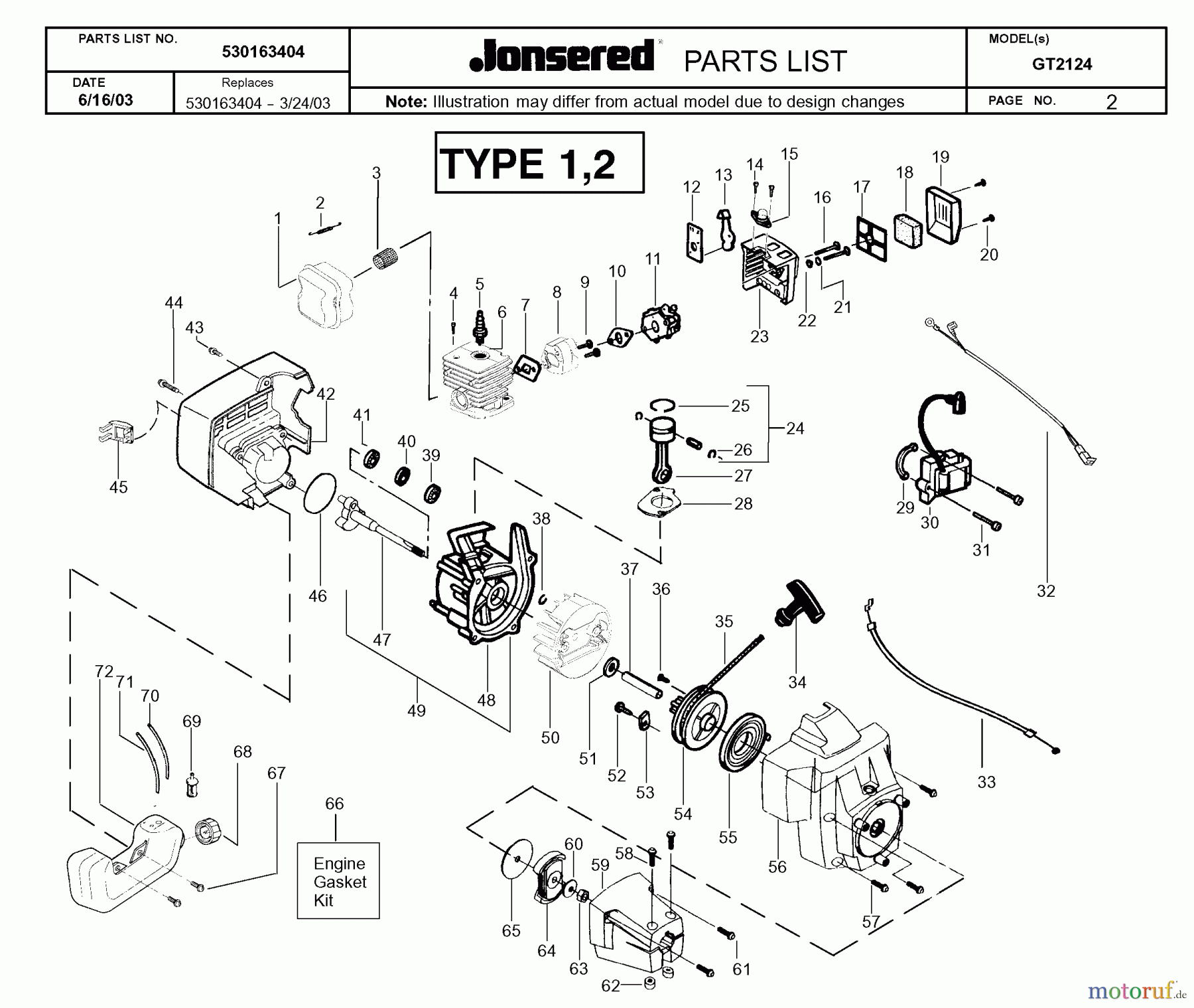Jonsered Motorsensen, Trimmer GT2124 - Jonsered String/Brush Trimmer (2004-01) ENGINE #2