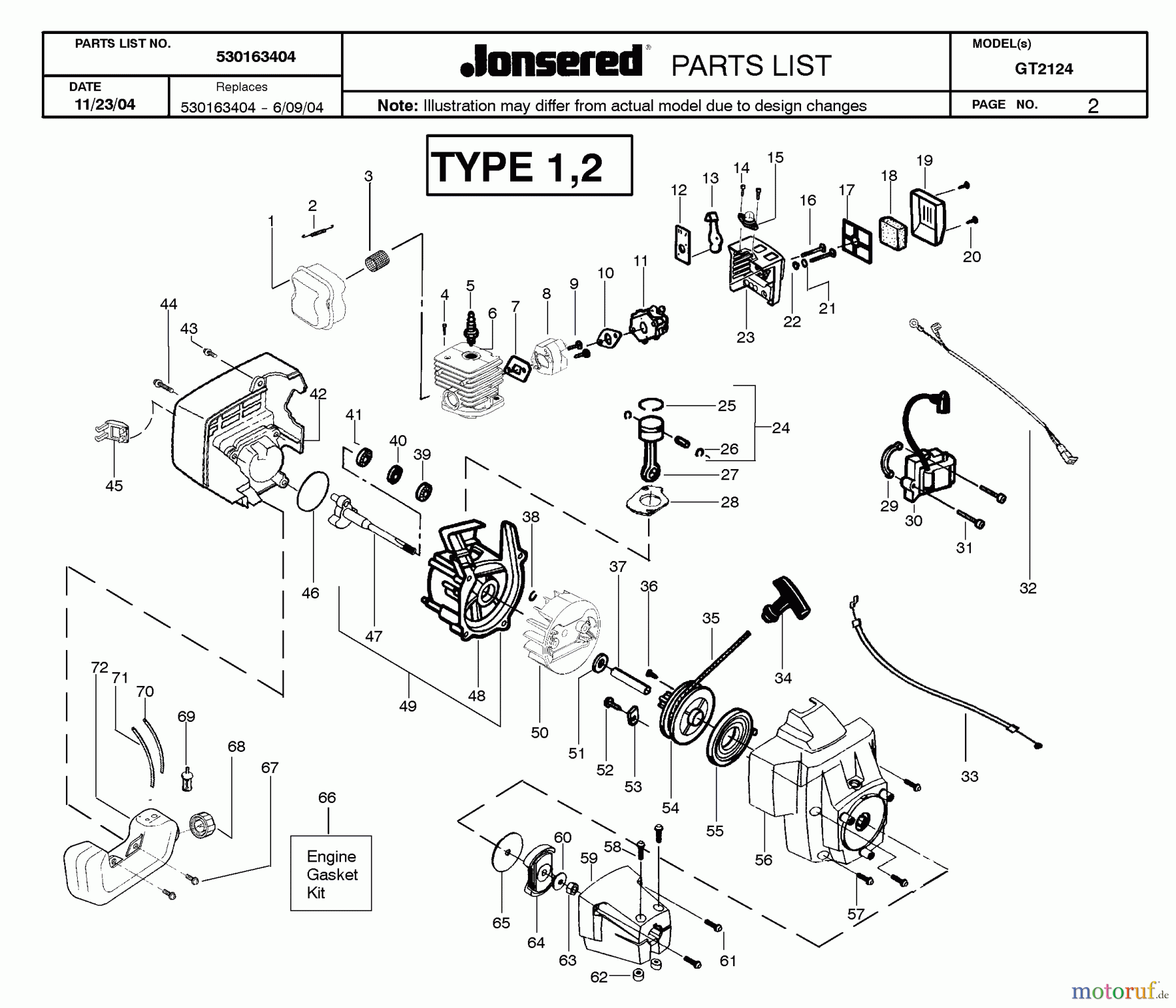 Jonsered Motorsensen, Trimmer GT2124 - Jonsered String/Brush Trimmer (2005-02) ENGINE #2