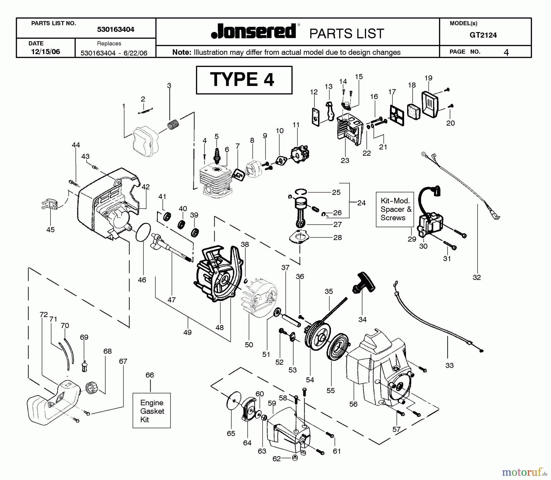 Jonsered Motorsensen, Trimmer GT2124 - Jonsered String/Brush Trimmer (2007-04) ENGINE #1