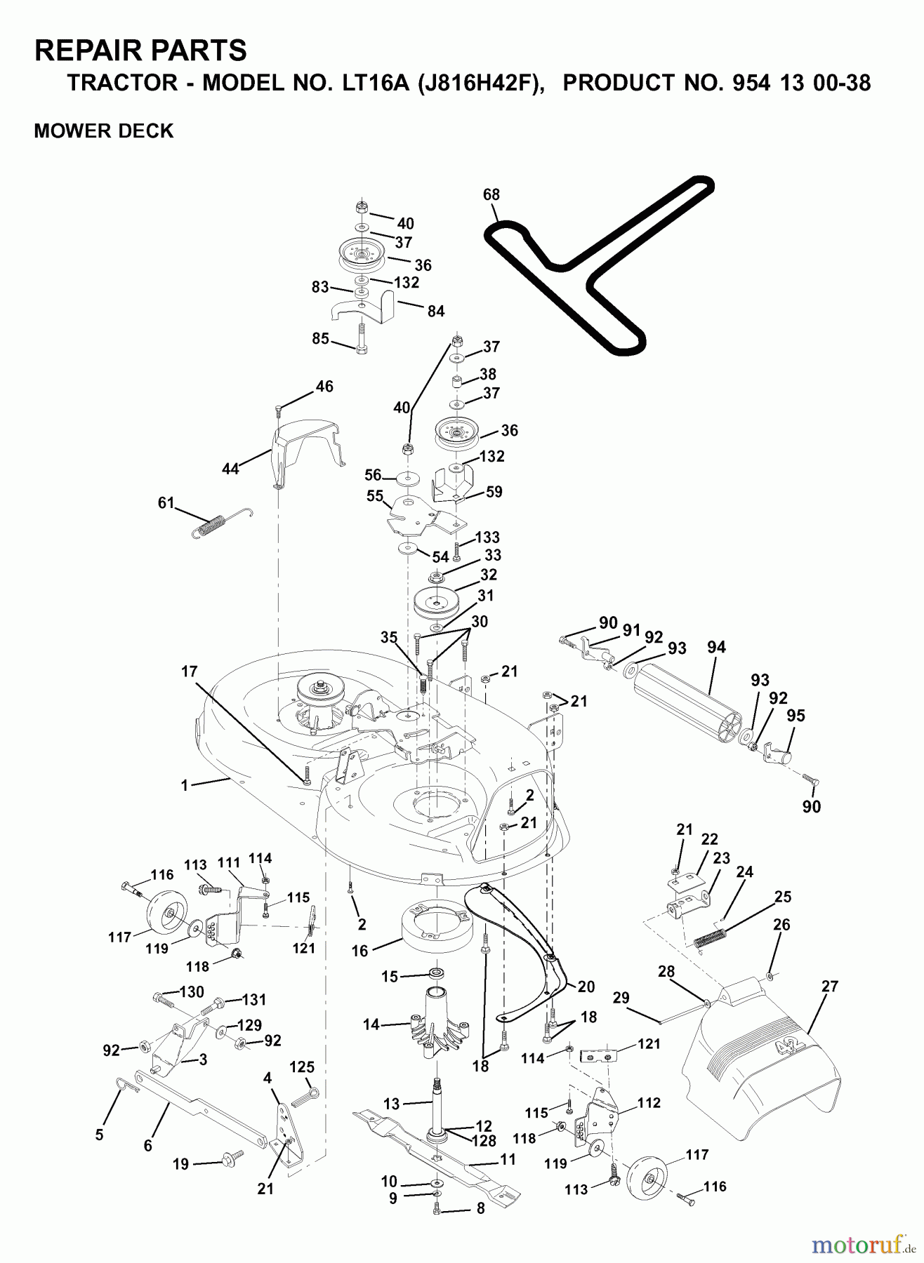  Jonsered Rasen  und Garten Traktoren LT16A (J816H42F, 954130038) - Jonsered Lawn & Garden Tractor (2000-03) MOWER DECK / CUTTING DECK
