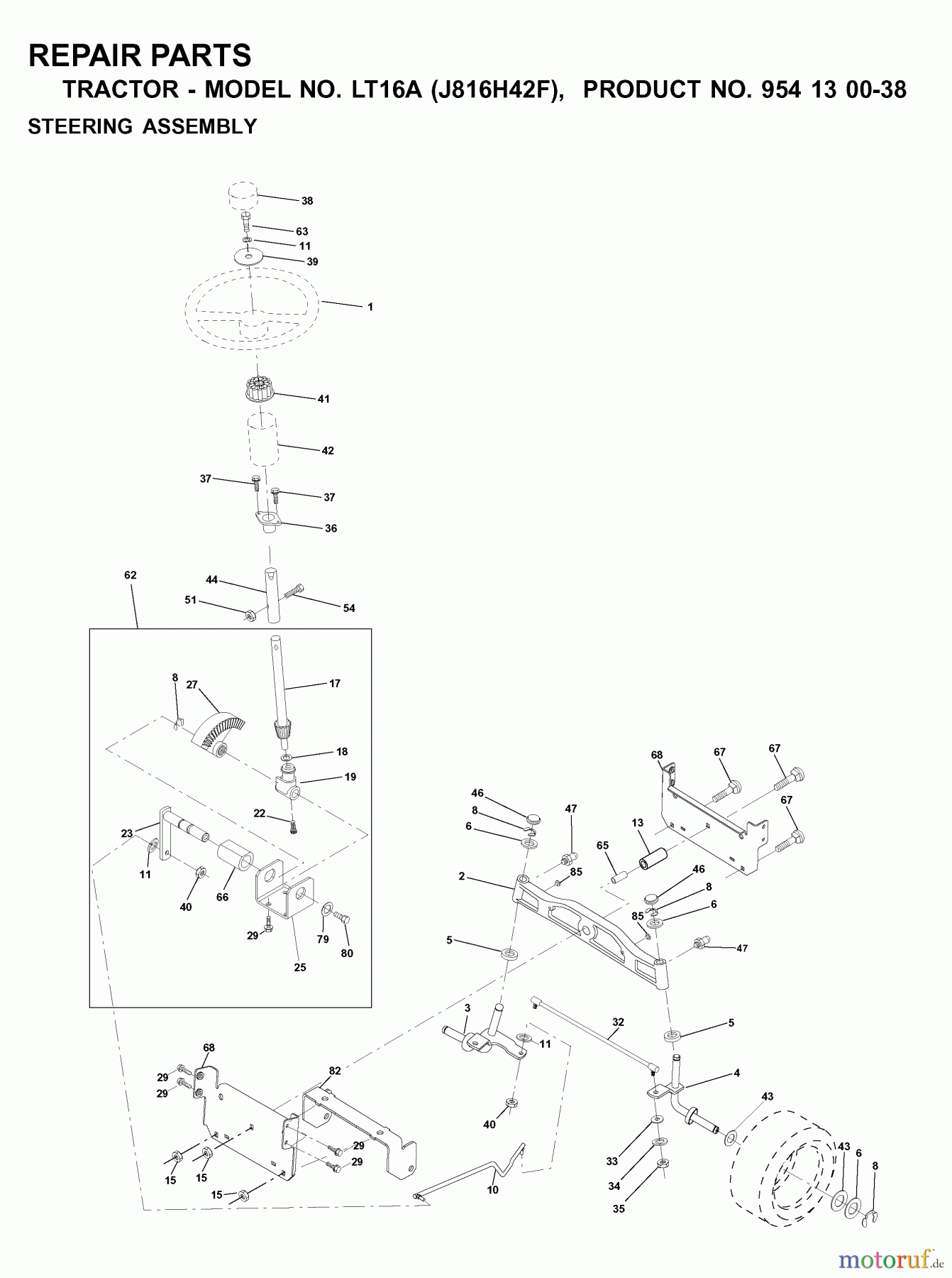  Jonsered Rasen  und Garten Traktoren LT16A (J816H42F, 954130038) - Jonsered Lawn & Garden Tractor (2000-03) STEERING