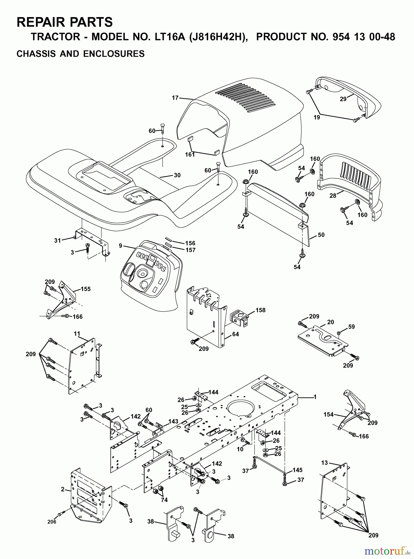  Jonsered Rasen  und Garten Traktoren LT16A (J816H42H, 954130048) - Jonsered Lawn & Garden Tractor (2001-01) CHASSIS ENCLOSURES