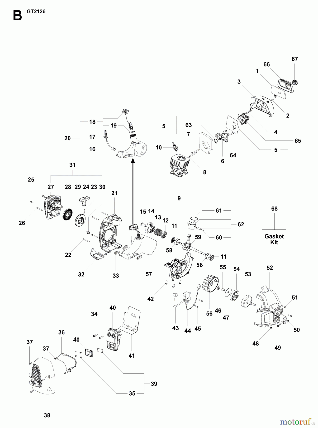 Jonsered Motorsensen, Trimmer GT2126 - Jonsered String/Brush Trimmer (2007-01) ENGINE