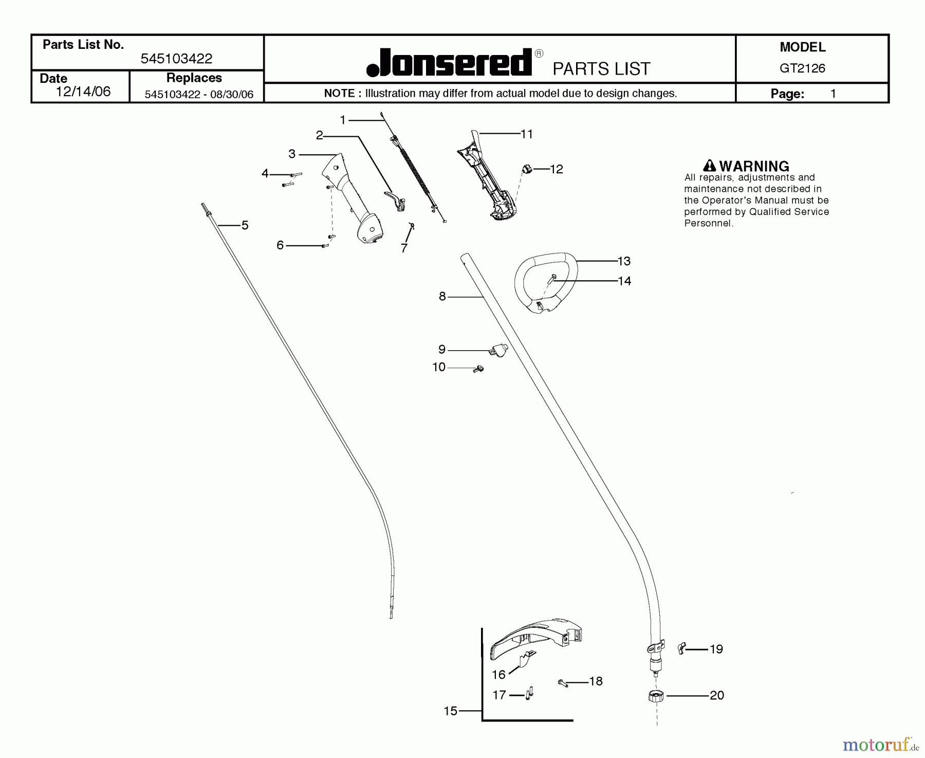 Jonsered Motorsensen, Trimmer GT2126 - Jonsered String/Brush Trimmer (2007-04) SHAFT HANDLE
