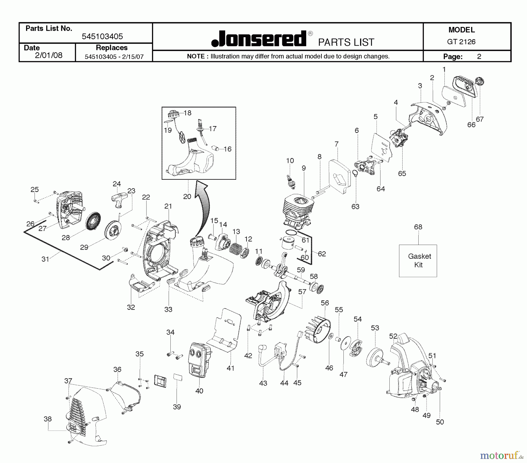 Jonsered Motorsensen, Trimmer GT2126 - Jonsered String/Brush Trimmer (2008-06) ENGINE