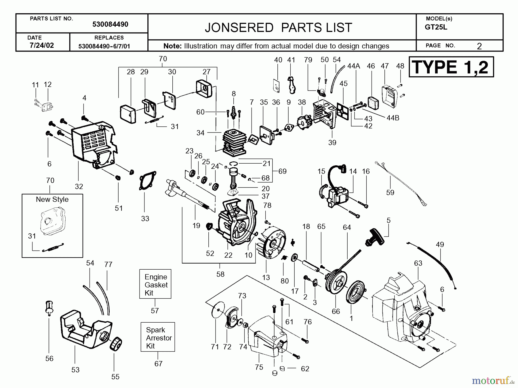 Jonsered Motorsensen, Trimmer GT25 L - Jonsered String/Brush Trimmer (2002-08) ENGINE #1