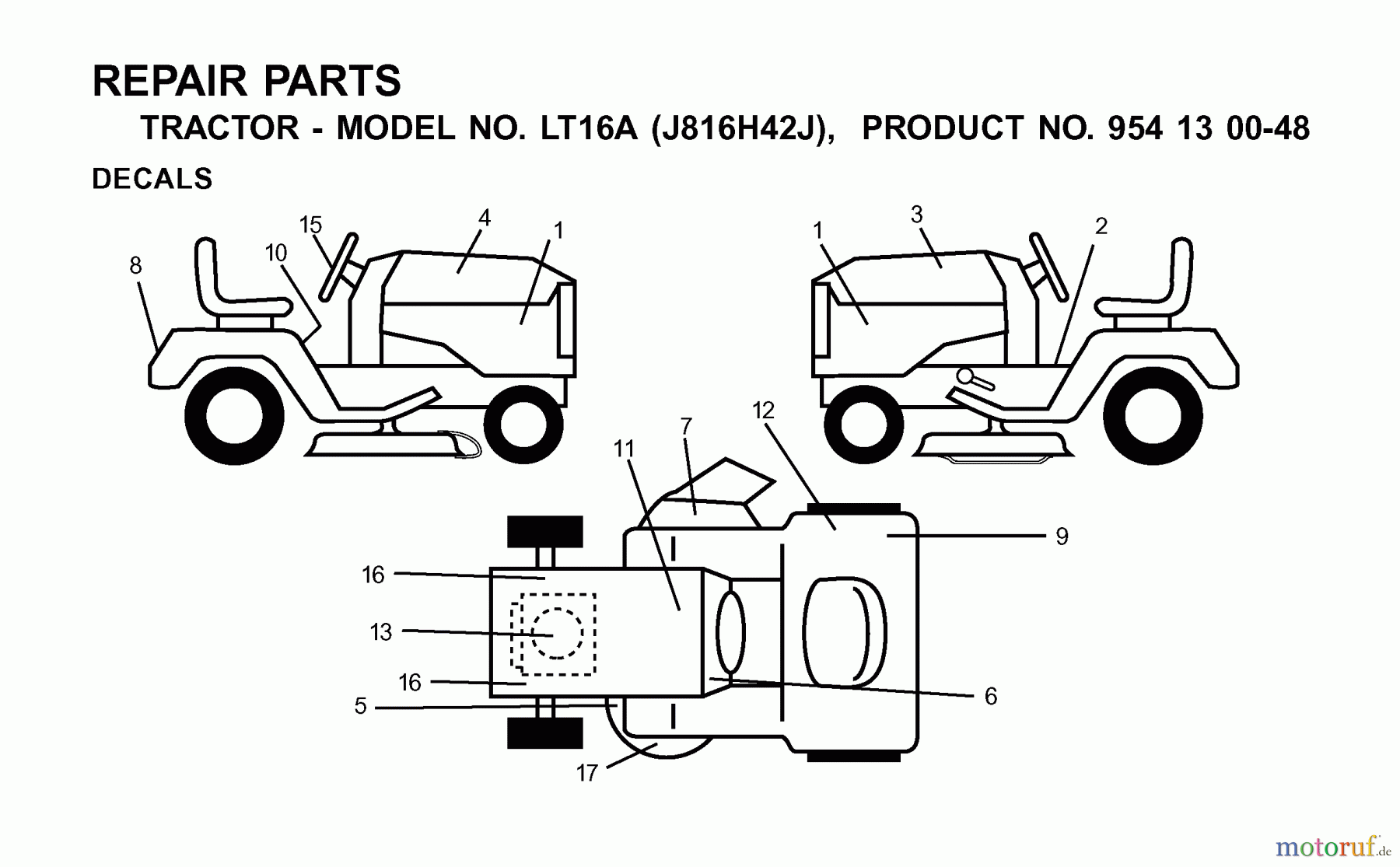  Jonsered Rasen  und Garten Traktoren LT16A (J816H42J, 954130048) - Jonsered Lawn & Garden Tractor (2001-02) DECALS