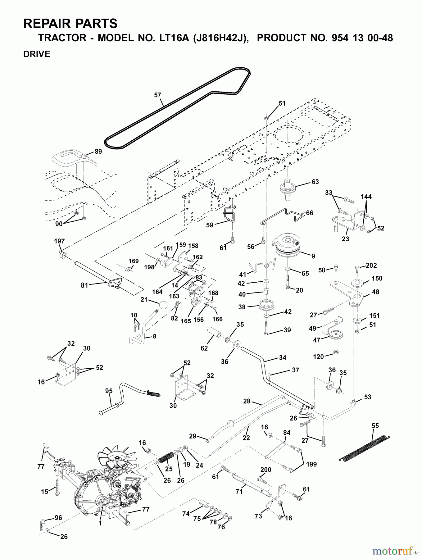 Jonsered Rasen und Garten Traktoren LT16A (J816H42J, 954130048) - Jonsered Lawn & Garden Tractor (2001-02) DRIVE