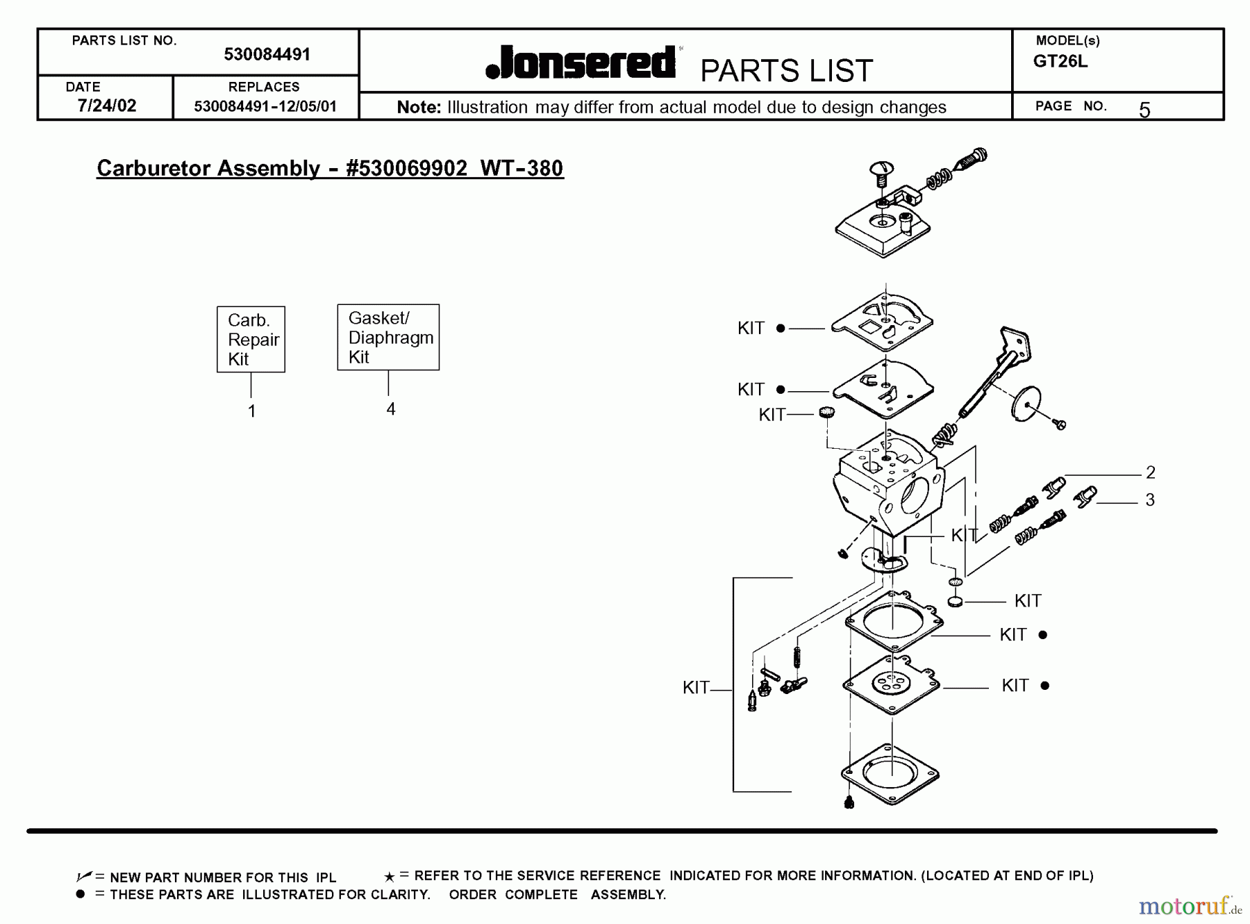 Jonsered Motorsensen, Trimmer GT26L - Jonsered String/Brush Trimmer (2002-08) CARBURETOR DETAILS