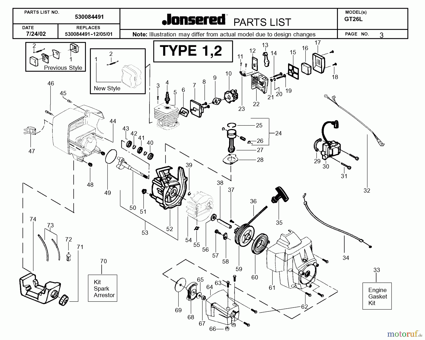Jonsered Motorsensen, Trimmer GT26L - Jonsered String/Brush Trimmer (2002-08) ENGINE #1