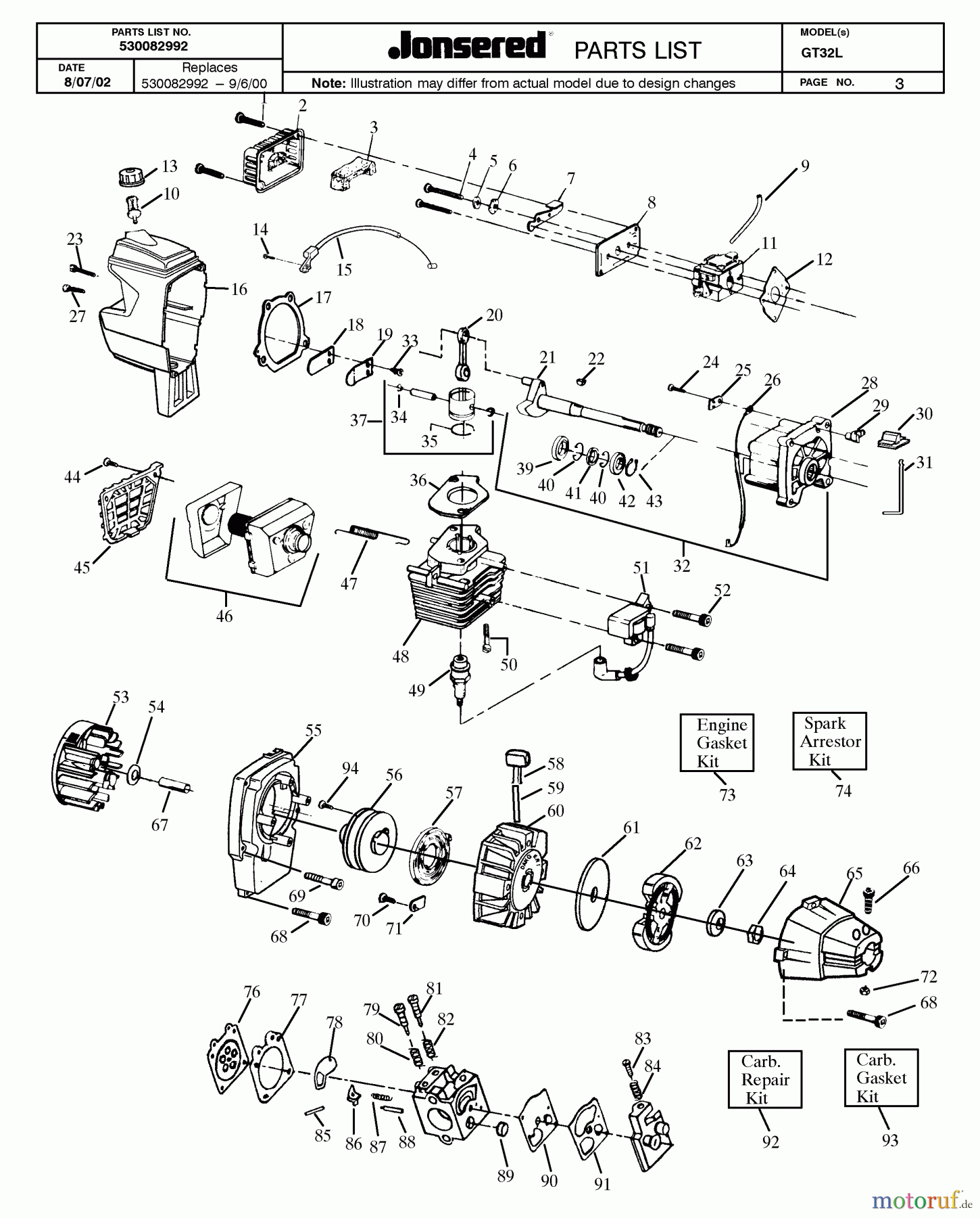 Jonsered Motorsensen, Trimmer GT32L - Jonsered String/Brush Trimmer (2002-08) ENGINE