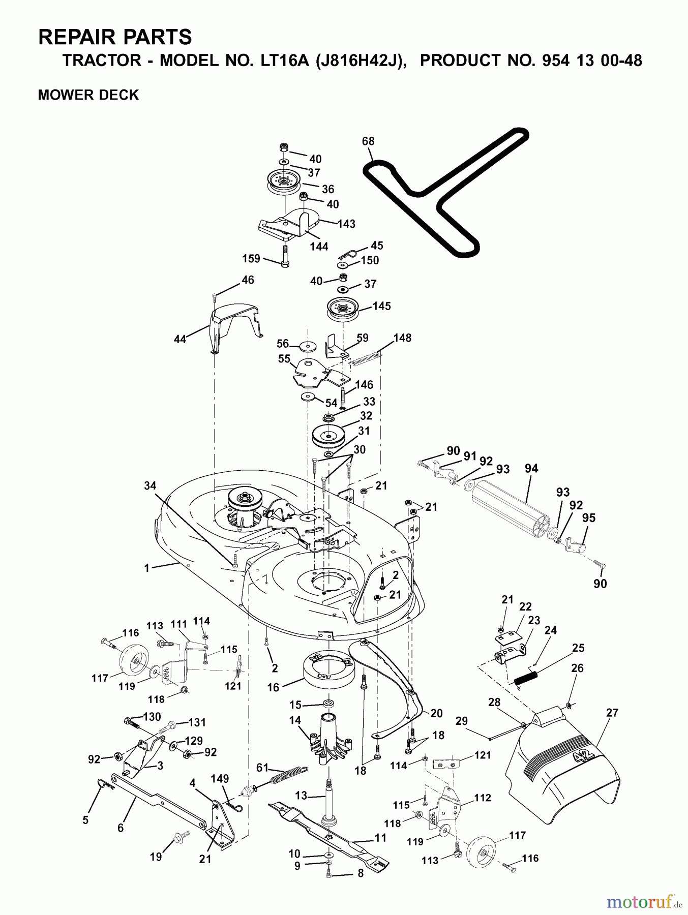  Jonsered Rasen  und Garten Traktoren LT16A (J816H42J, 954130048) - Jonsered Lawn & Garden Tractor (2001-02) MOWER DECK / CUTTING DECK