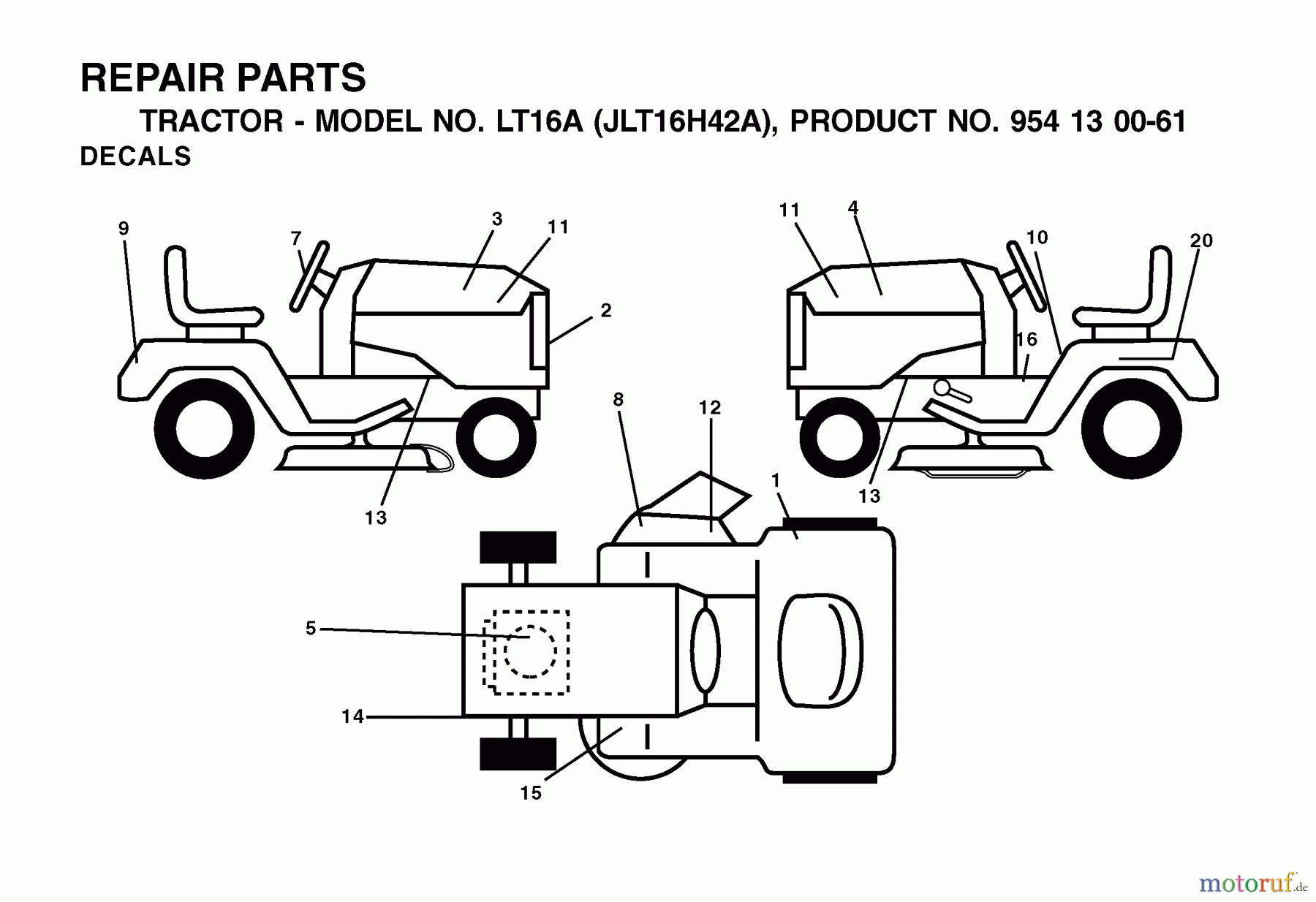 Jonsered Rasen und Garten Traktoren LT16A (JLT16H42A, 954130061) - Jonsered Lawn & Garden Tractor (2002-06) DECALS
