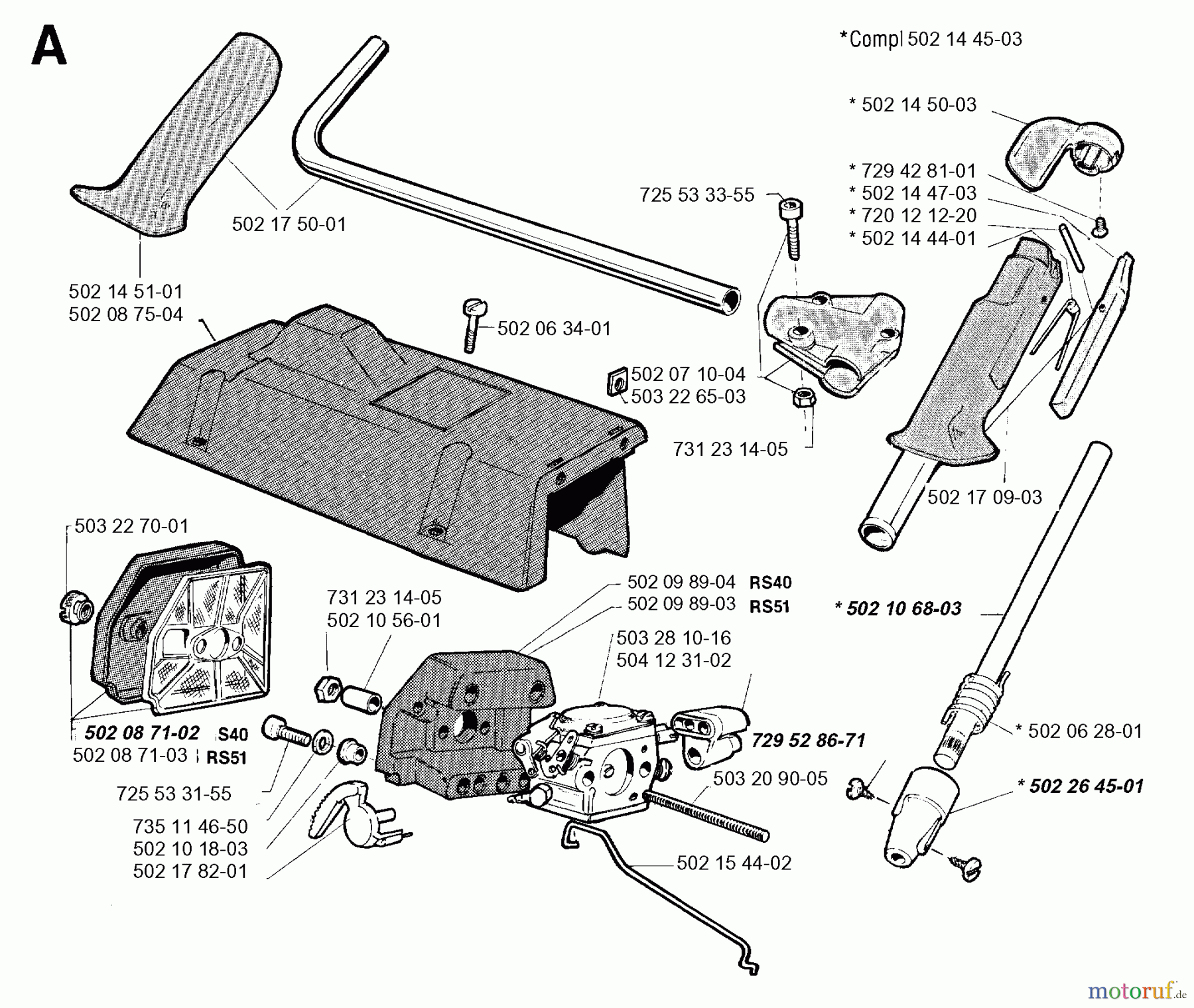 Jonsered Motorsensen, Trimmer RS40 - Jonsered String/Brush Trimmer (1991-09) HANDLE CONTROLS