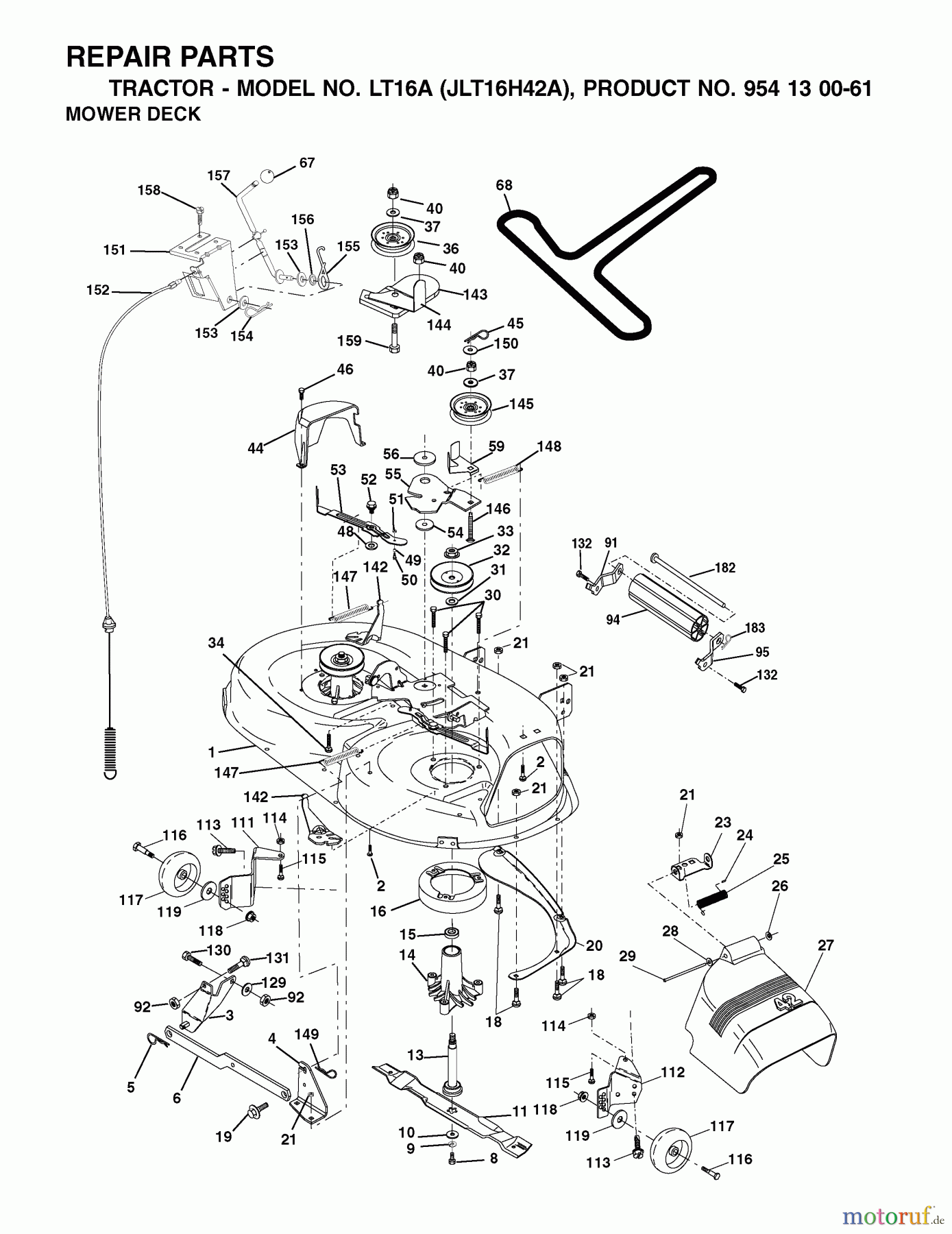 Jonsered Rasen und Garten Traktoren LT16A (JLT16H42A, 954130061) - Jonsered Lawn & Garden Tractor (2002-06) MOWER DECK / CUTTING DECK