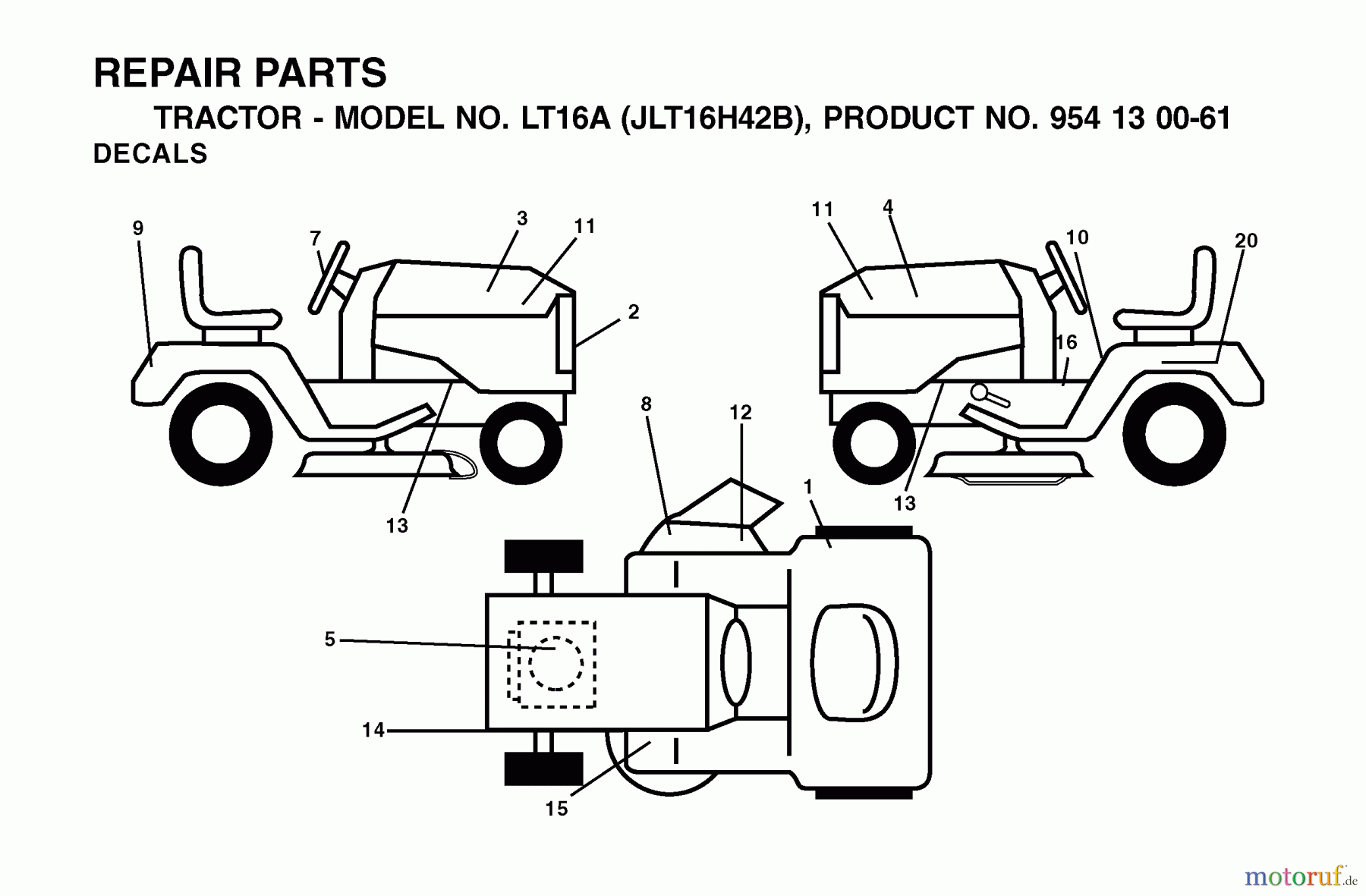 Jonsered Rasen und Garten Traktoren LT16A (JLT16H42B, 954130061) - Jonsered Lawn & Garden Tractor (2002-03) DECALS