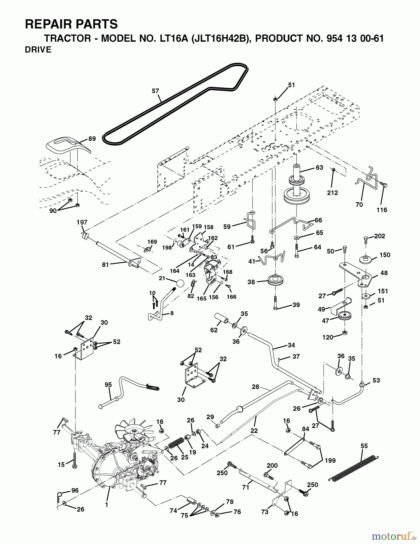 Jonsered Rasen und Garten Traktoren LT16A (JLT16H42B, 954130061) - Jonsered Lawn & Garden Tractor (2002-03) DRIVE