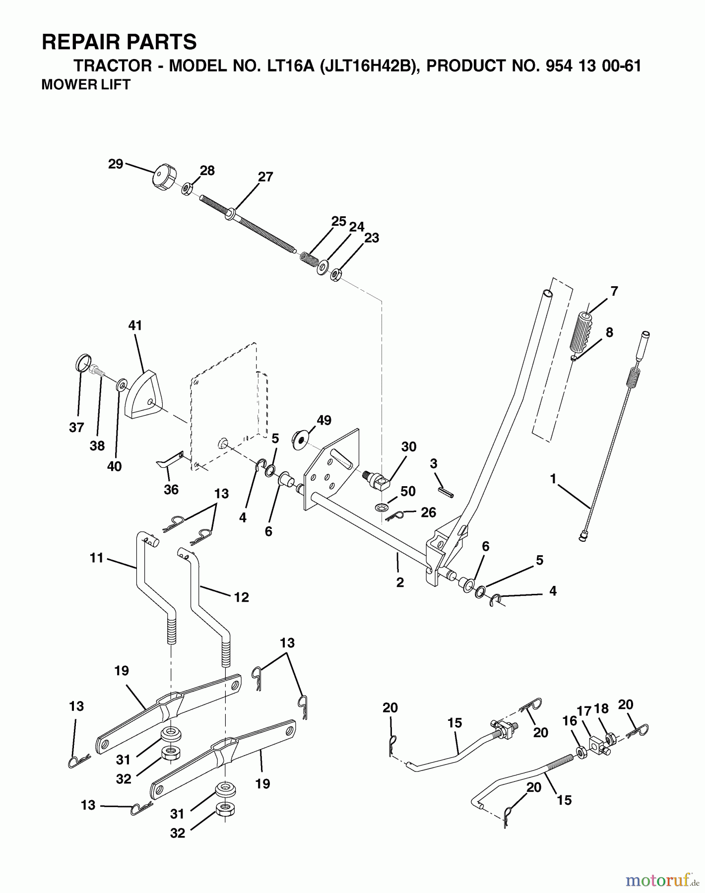 Jonsered Rasen und Garten Traktoren LT16A (JLT16H42B, 954130061) - Jonsered Lawn & Garden Tractor (2002-03) MOWER LIFT / DECK LIFT