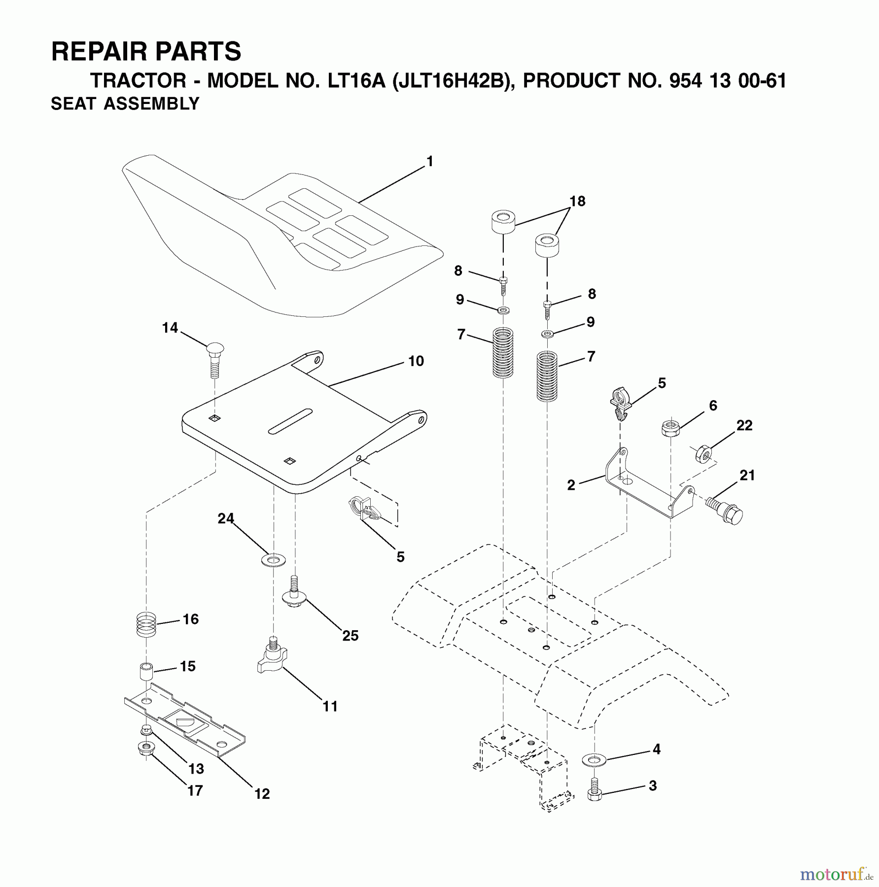Jonsered Rasen und Garten Traktoren LT16A (JLT16H42B, 954130061) - Jonsered Lawn & Garden Tractor (2002-03) SEAT