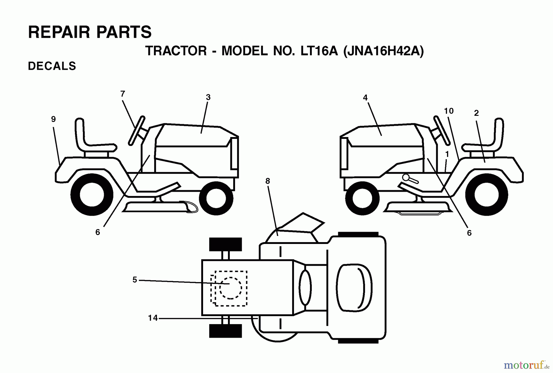Jonsered Rasen und Garten Traktoren LT16A (JNA16H42A) - Jonsered Lawn & Garden Tractor (2001-05) DECALS