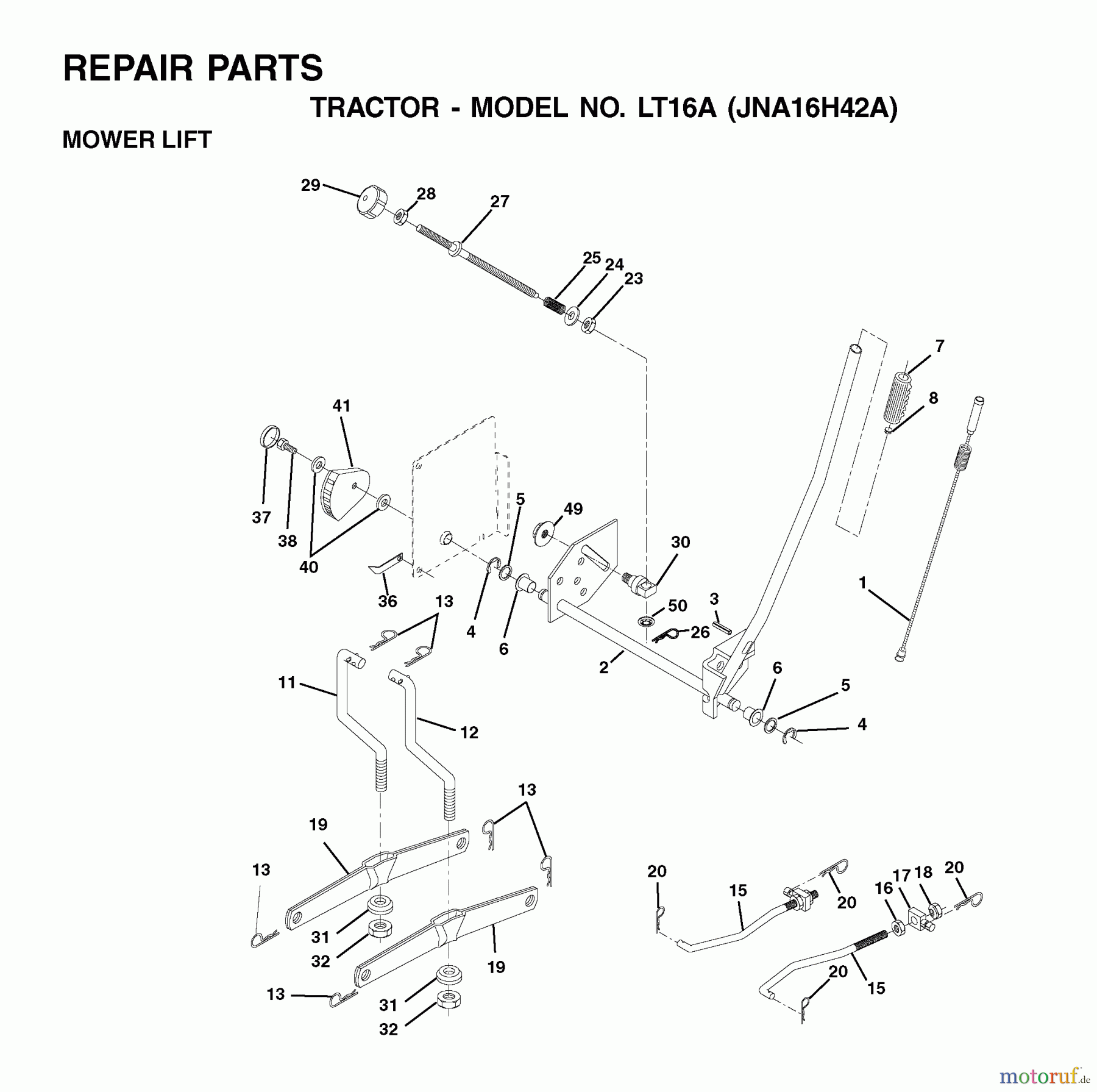 Jonsered Rasen und Garten Traktoren LT16A (JNA16H42A) - Jonsered Lawn & Garden Tractor (2001-05) MOWER LIFT / DECK LIFT