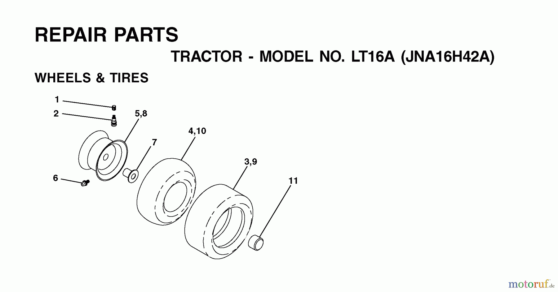Jonsered Rasen und Garten Traktoren LT16A (JNA16H42A) - Jonsered Lawn & Garden Tractor (2001-05) WHEELS TIRES