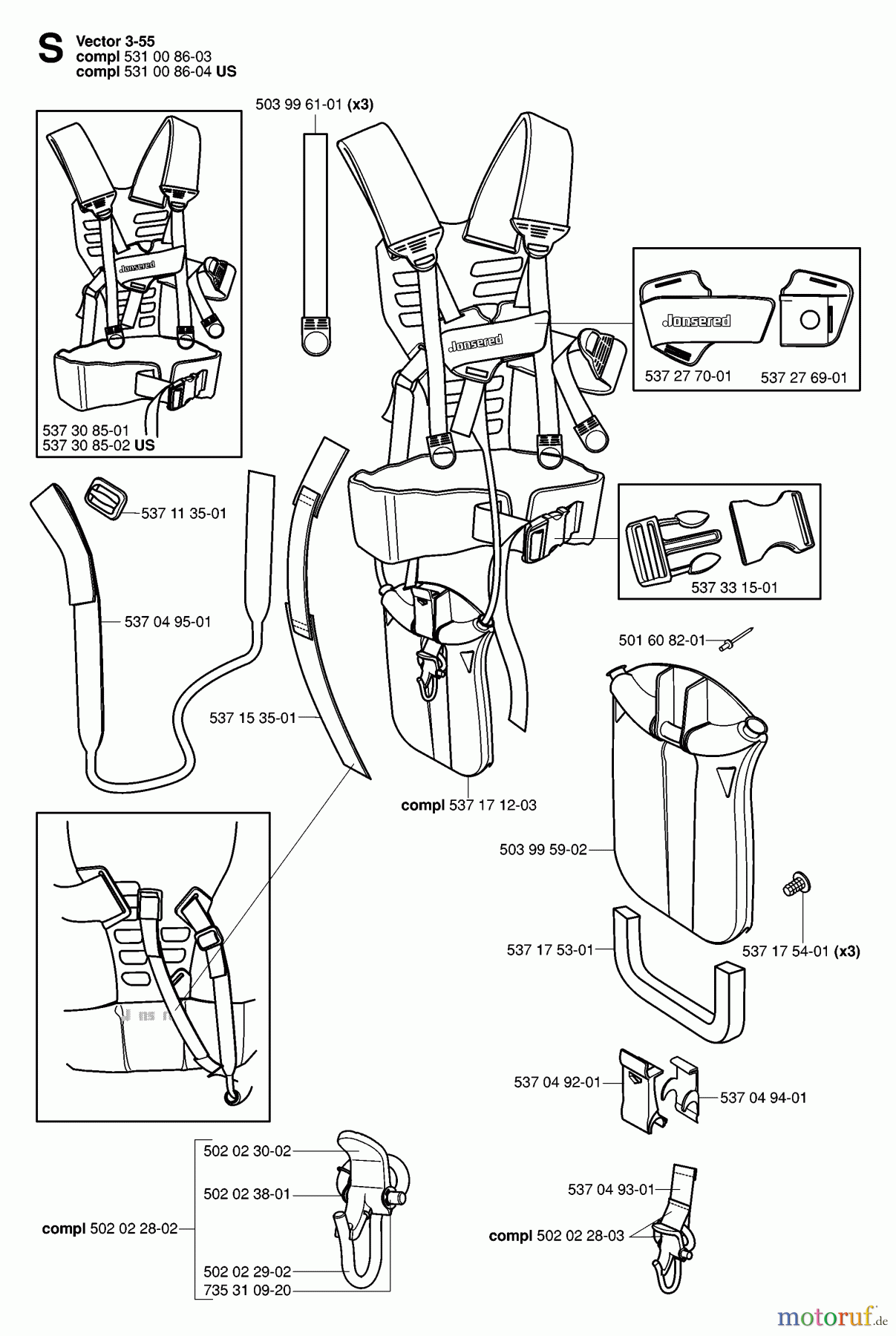 Jonsered Motorsensen, Trimmer RS52 - Jonsered String/Brush Trimmer (2006-07) HARNESS