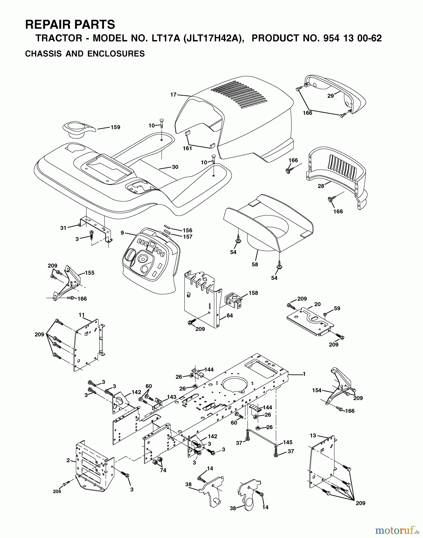 Jonsered Rasen und Garten Traktoren LT17A (JLT17H42A, 954130062) - Jonsered Lawn & Garden Tractor (2002-06) CHASSIS ENCLOSURES