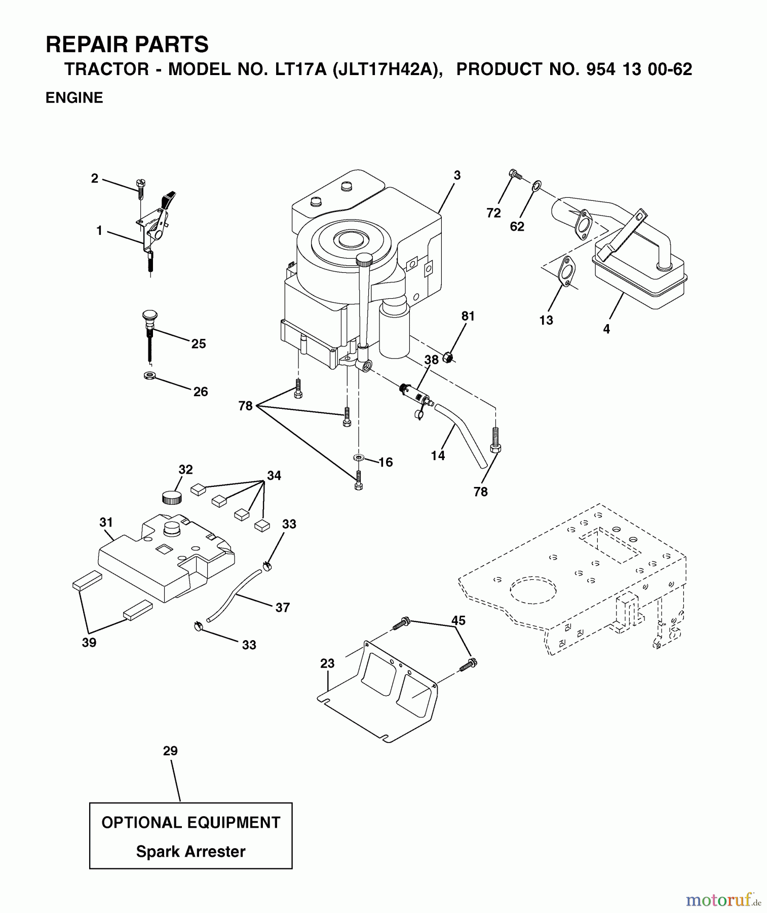 Jonsered Rasen und Garten Traktoren LT17A (JLT17H42A, 954130062) - Jonsered Lawn & Garden Tractor (2002-06) ENGINE