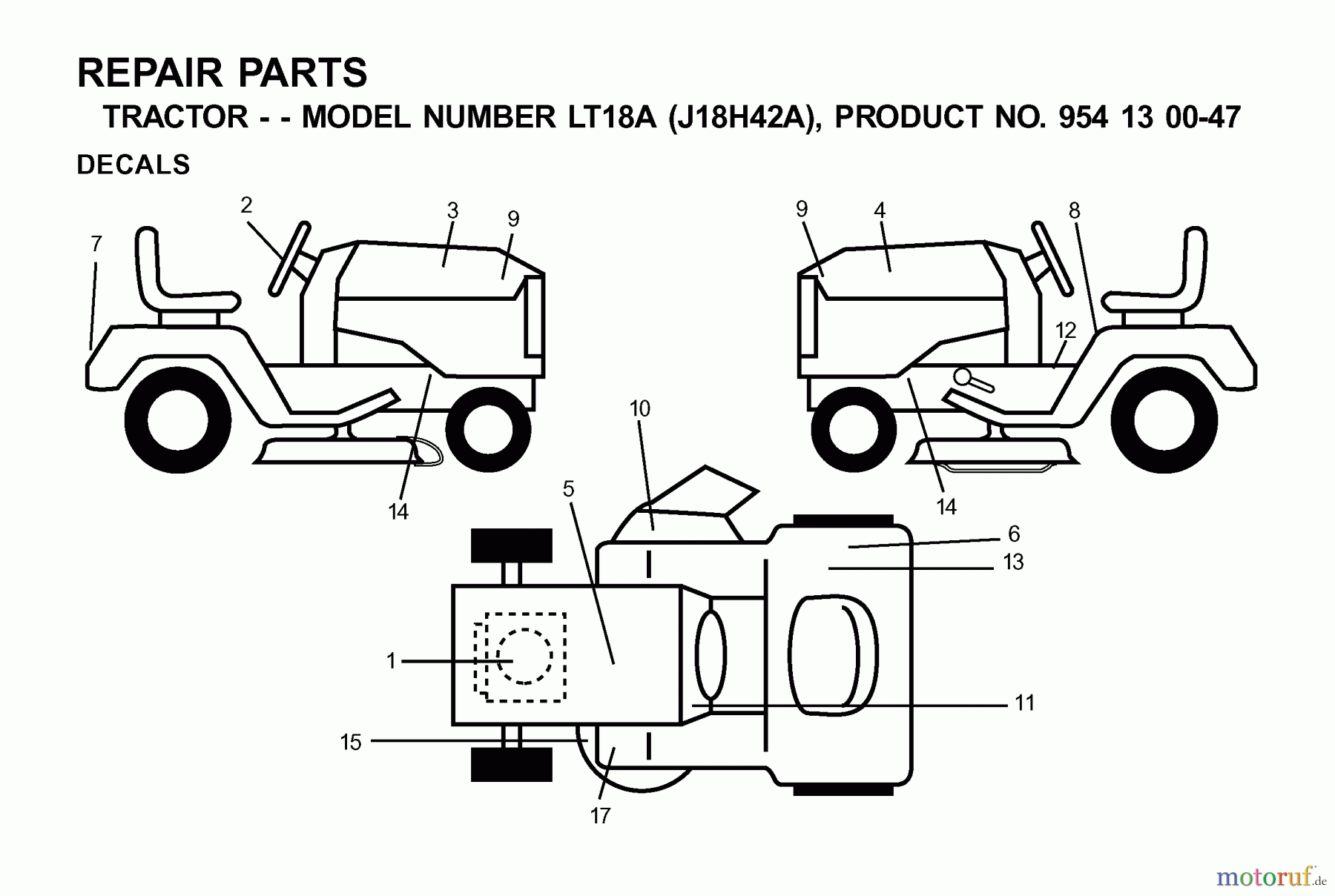 Jonsered Rasen und Garten Traktoren LT18A (J18H42A, 954130047) - Jonsered Lawn & Garden Tractor (2001-01) DECALS