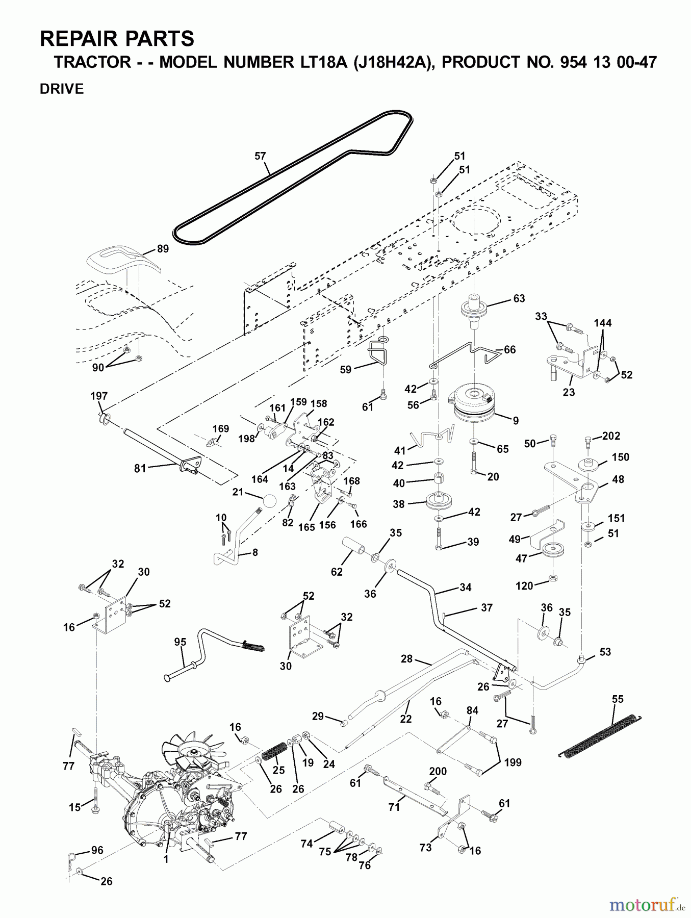  Jonsered Rasen  und Garten Traktoren LT18A (J18H42A, 954130047) - Jonsered Lawn & Garden Tractor (2001-01) DRIVE