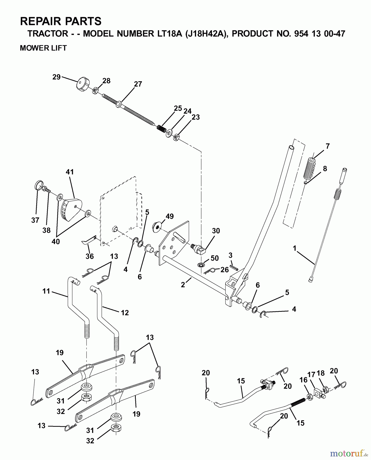  Jonsered Rasen  und Garten Traktoren LT18A (J18H42A, 954130047) - Jonsered Lawn & Garden Tractor (2001-01) MOWER LIFT / DECK LIFT