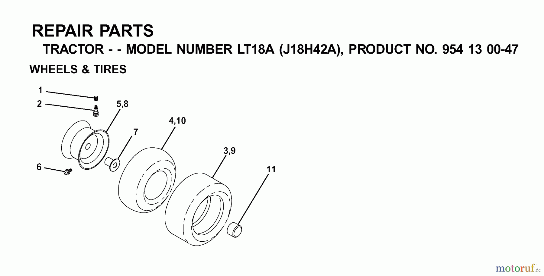 Jonsered Rasen und Garten Traktoren LT18A (J18H42A, 954130047) - Jonsered Lawn & Garden Tractor (2001-01) WHEELS TIRES