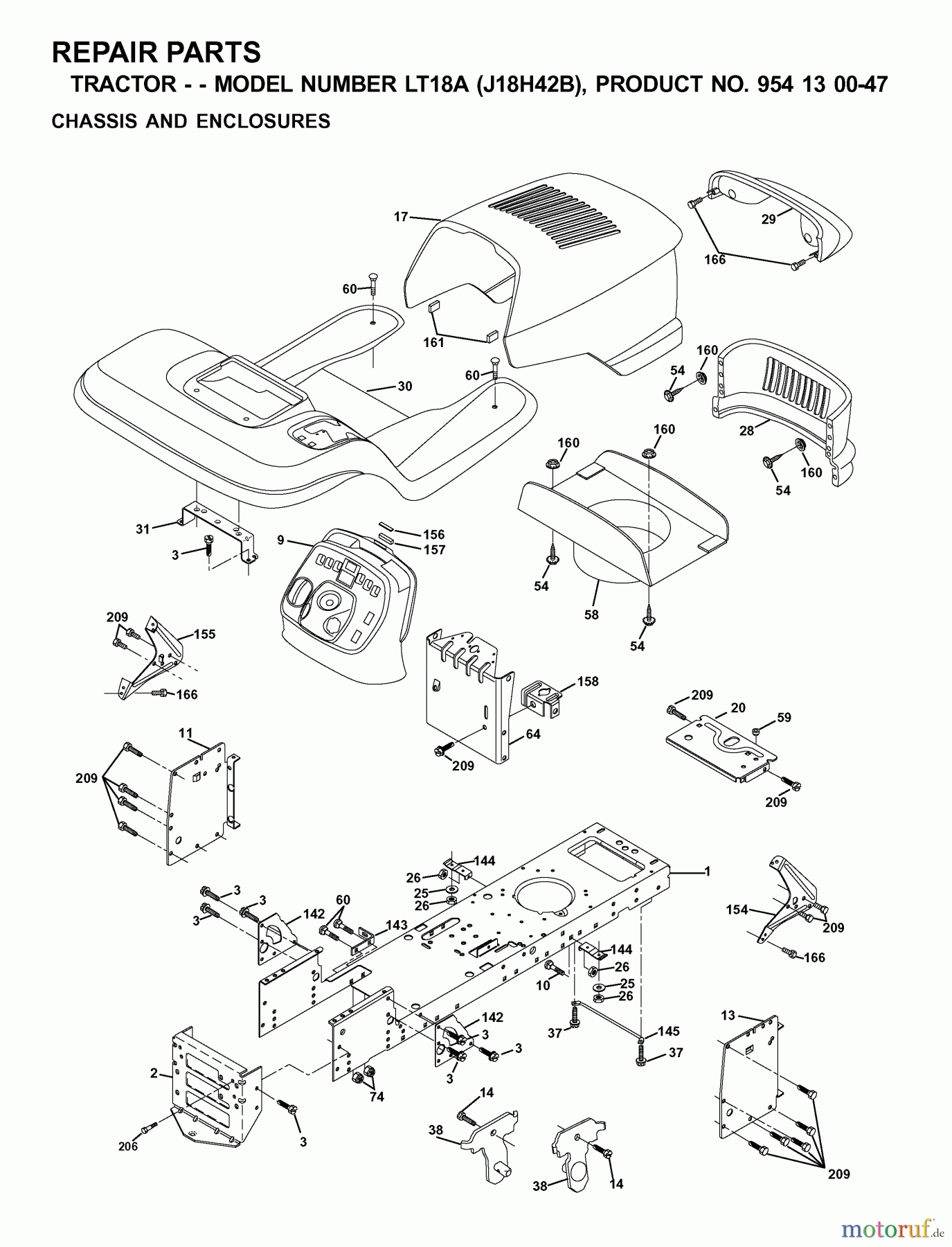 Jonsered Rasen und Garten Traktoren LT18A (J18H42B, 954130047) - Jonsered Lawn & Garden Tractor (2001-01) CHASSIS ENCLOSURES