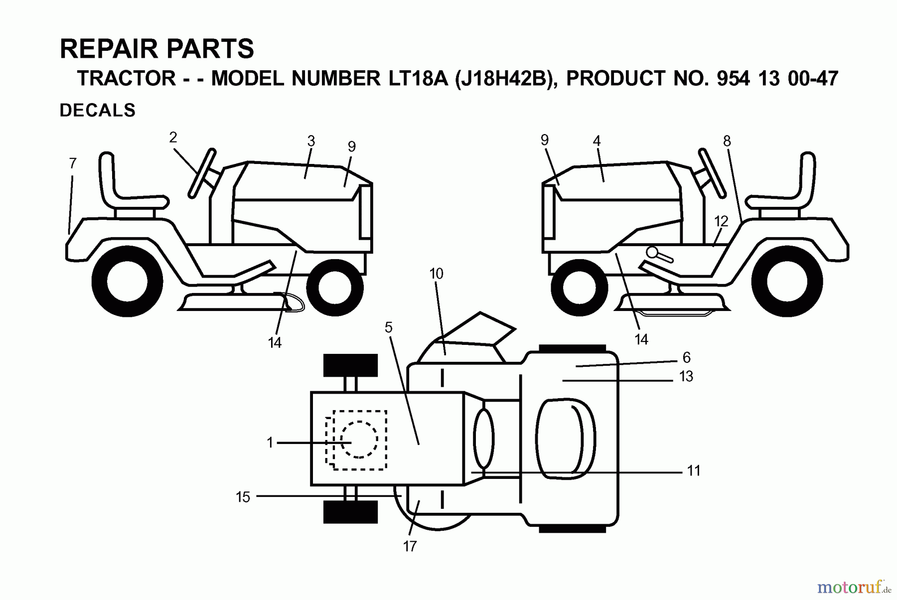 Jonsered Rasen und Garten Traktoren LT18A (J18H42B, 954130047) - Jonsered Lawn & Garden Tractor (2001-01) DECALS