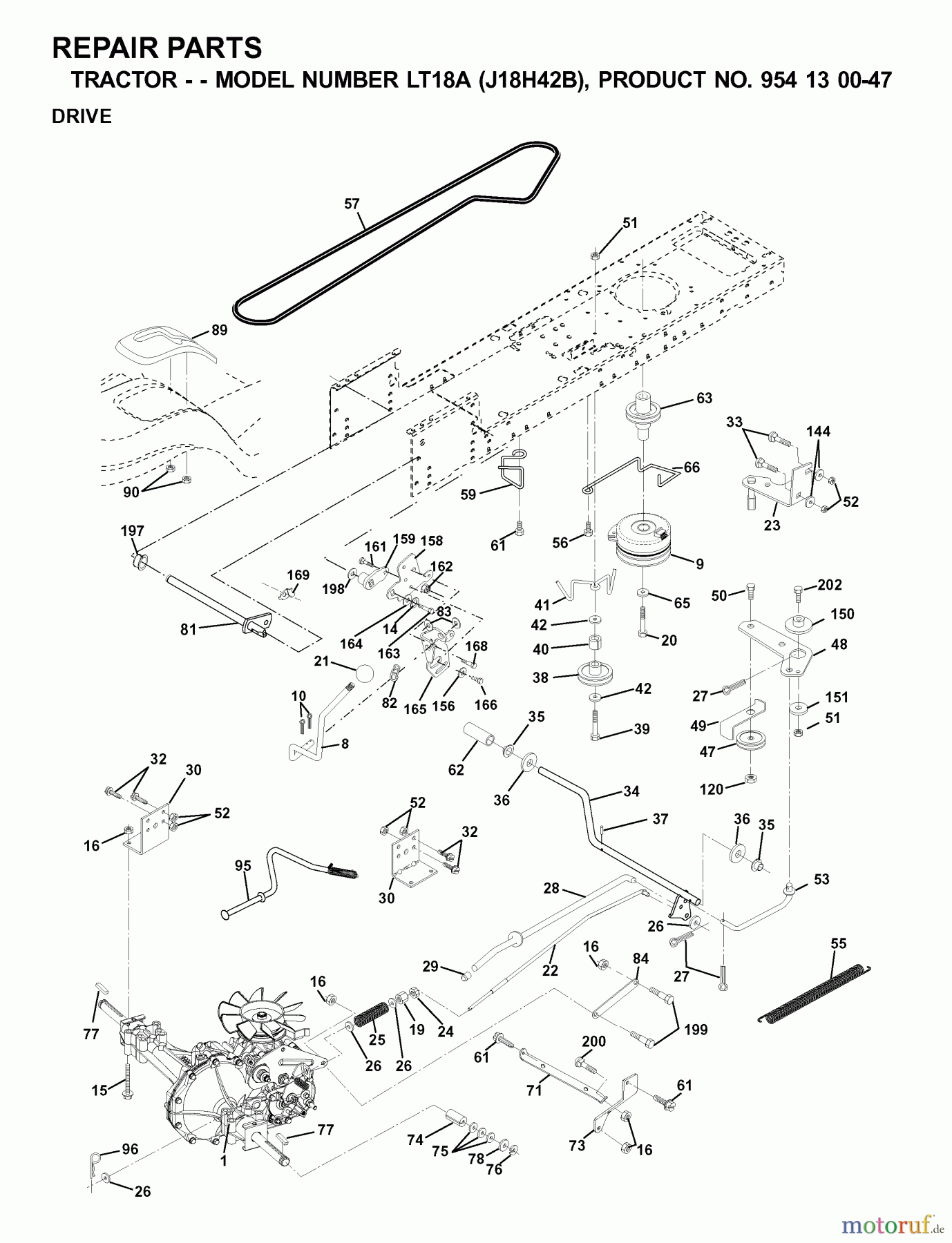 Jonsered Rasen  und Garten Traktoren LT18A (J18H42B, 954130047) - Jonsered Lawn & Garden Tractor (2001-01) DRIVE