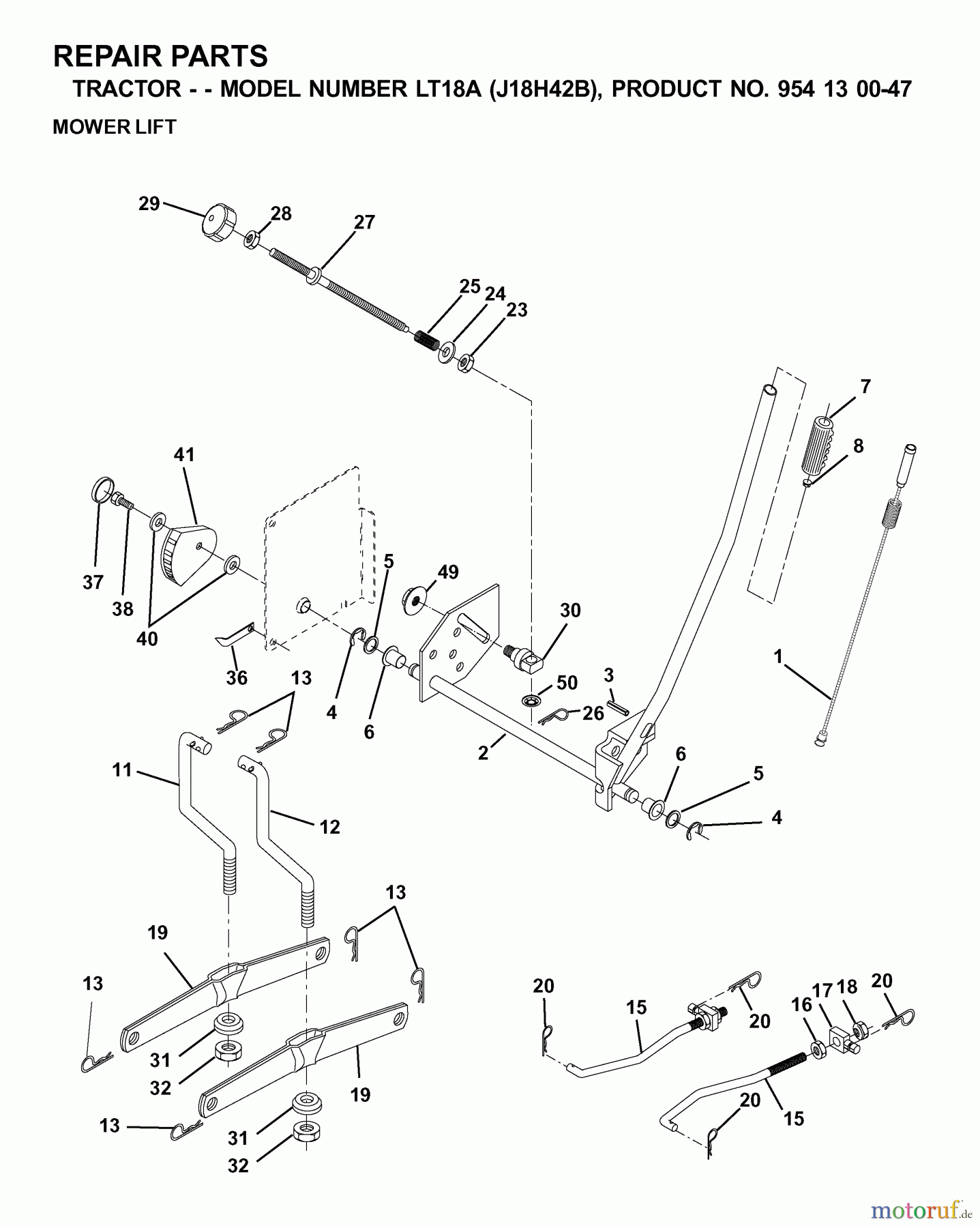  Jonsered Rasen  und Garten Traktoren LT18A (J18H42B, 954130047) - Jonsered Lawn & Garden Tractor (2001-01) MOWER LIFT / DECK LIFT