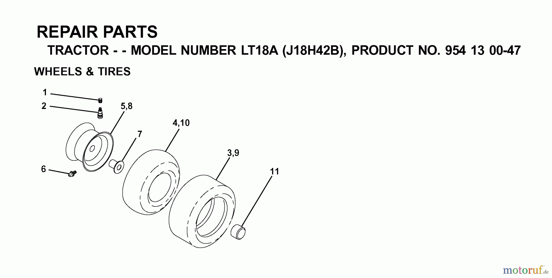 Jonsered Rasen und Garten Traktoren LT18A (J18H42B, 954130047) - Jonsered Lawn & Garden Tractor (2001-01) WHEELS TIRES
