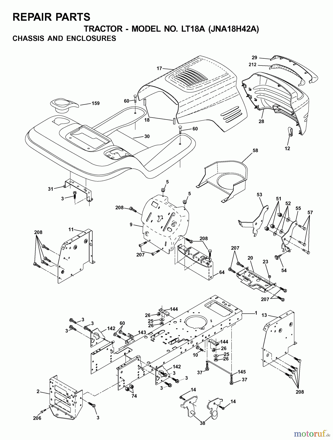 Jonsered Rasen und Garten Traktoren LT18A (JNA18H42A) - Jonsered Lawn & Garden Tractor (2001-05) CHASSIS ENCLOSURES