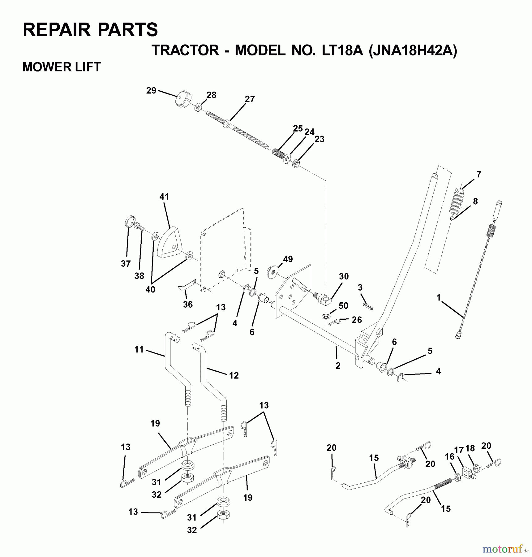 Jonsered Rasen und Garten Traktoren LT18A (JNA18H42A) - Jonsered Lawn & Garden Tractor (2001-05) MOWER LIFT / DECK LIFT