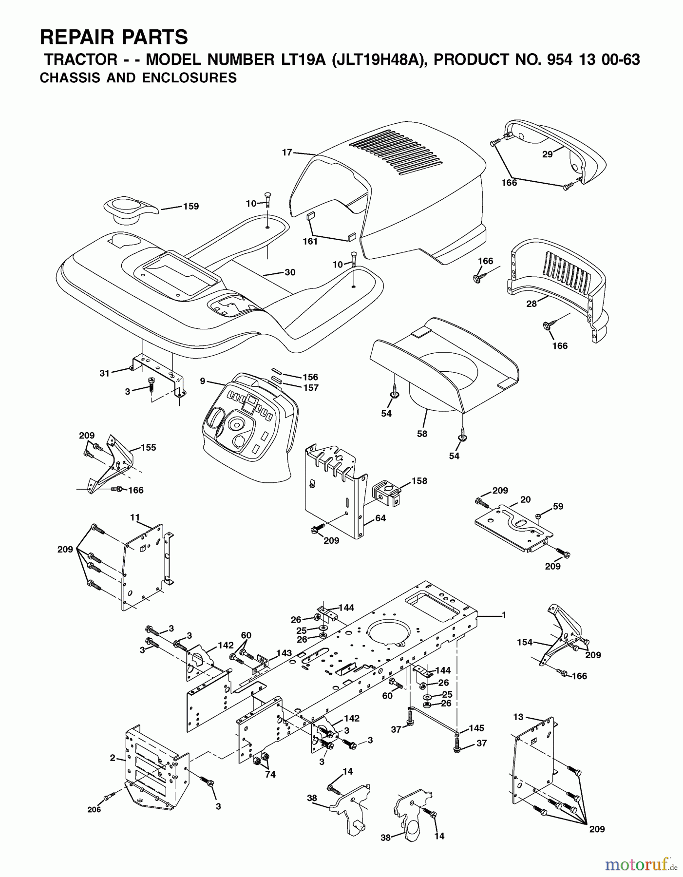 Jonsered Rasen und Garten Traktoren LT19A (JLT19H48A, 954130063) - Jonsered Lawn & Garden Tractor (2002-02) CHASSIS ENCLOSURES