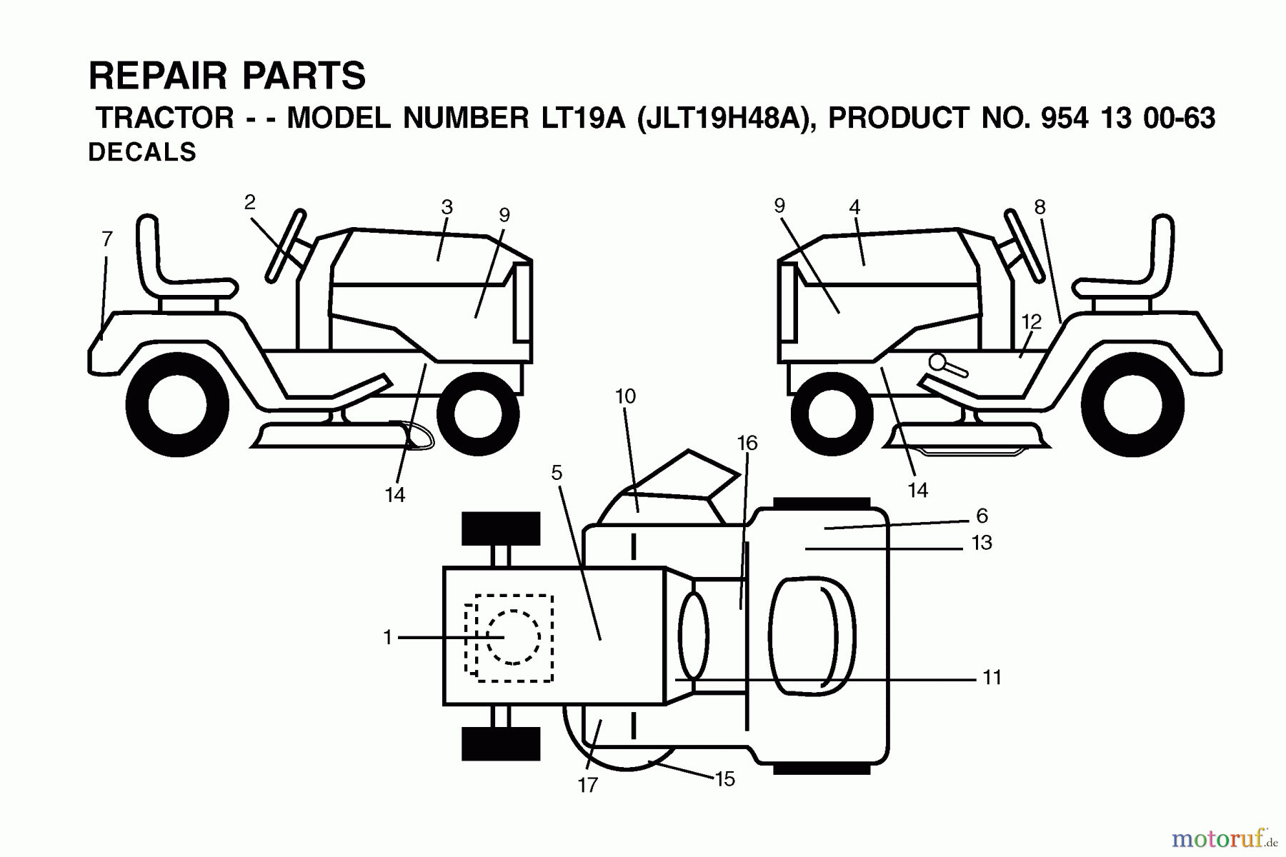 Jonsered Rasen und Garten Traktoren LT19A (JLT19H48A, 954130063) - Jonsered Lawn & Garden Tractor (2002-02) DECALS