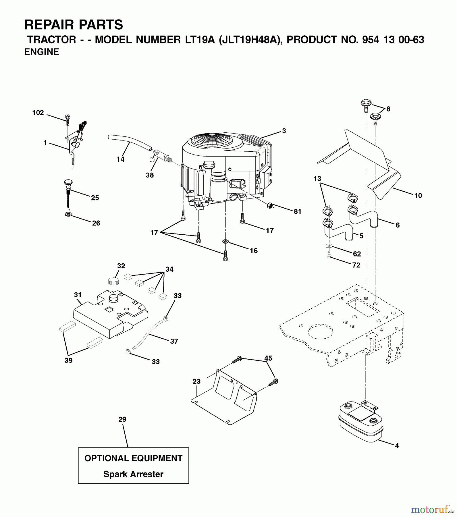 Jonsered Rasen und Garten Traktoren LT19A (JLT19H48A, 954130063) - Jonsered Lawn & Garden Tractor (2002-02) ENGINE