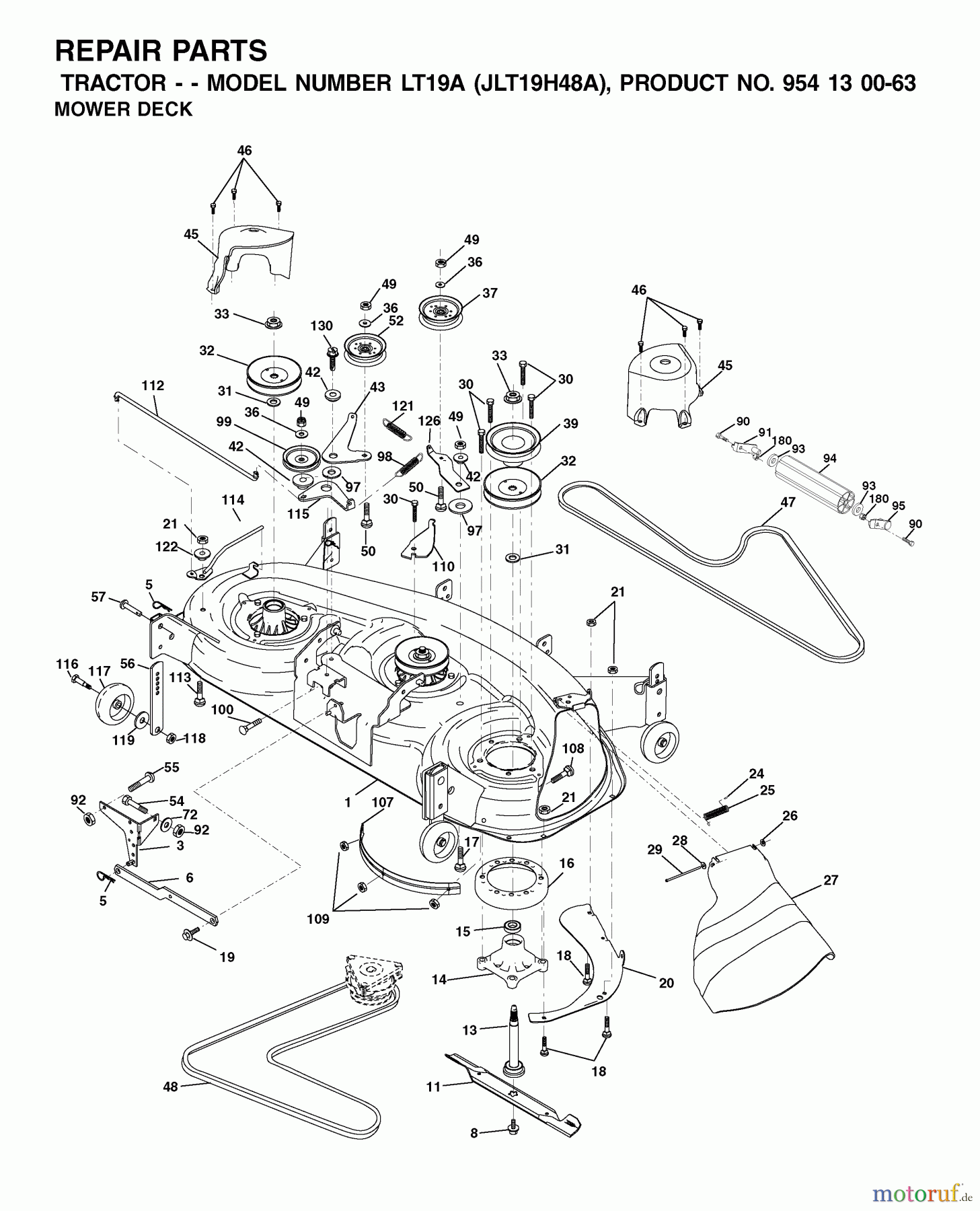  Jonsered Rasen  und Garten Traktoren LT19A (JLT19H48A, 954130063) - Jonsered Lawn & Garden Tractor (2002-02) MOWER DECK / CUTTING DECK