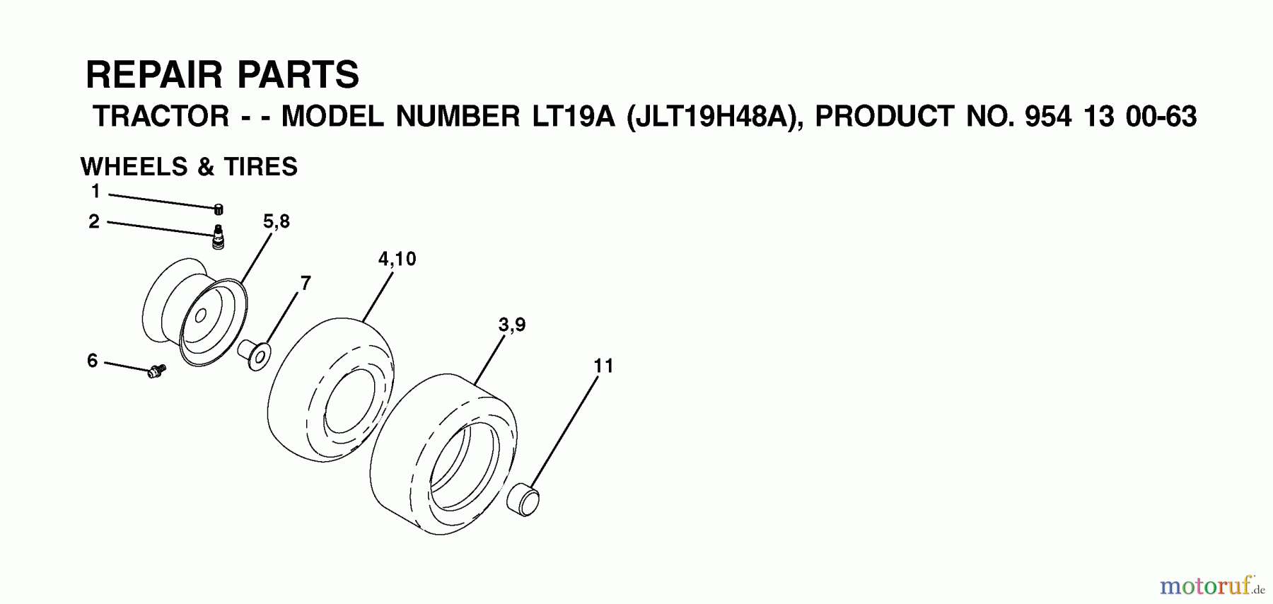 Jonsered Rasen und Garten Traktoren LT19A (JLT19H48A, 954130063) - Jonsered Lawn & Garden Tractor (2002-02) WHEELS TIRES