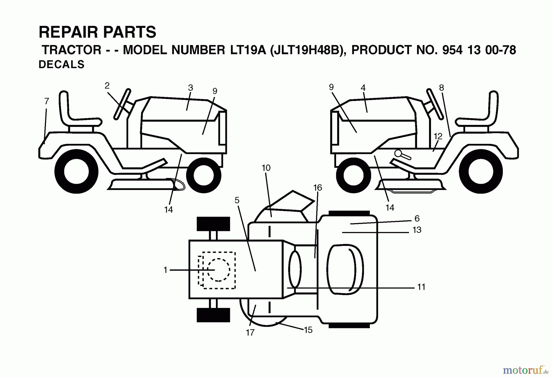 Jonsered Rasen und Garten Traktoren LT19A (JLT19H48B, 954130078) - Jonsered Lawn & Garden Tractor (2002-03) DECALS